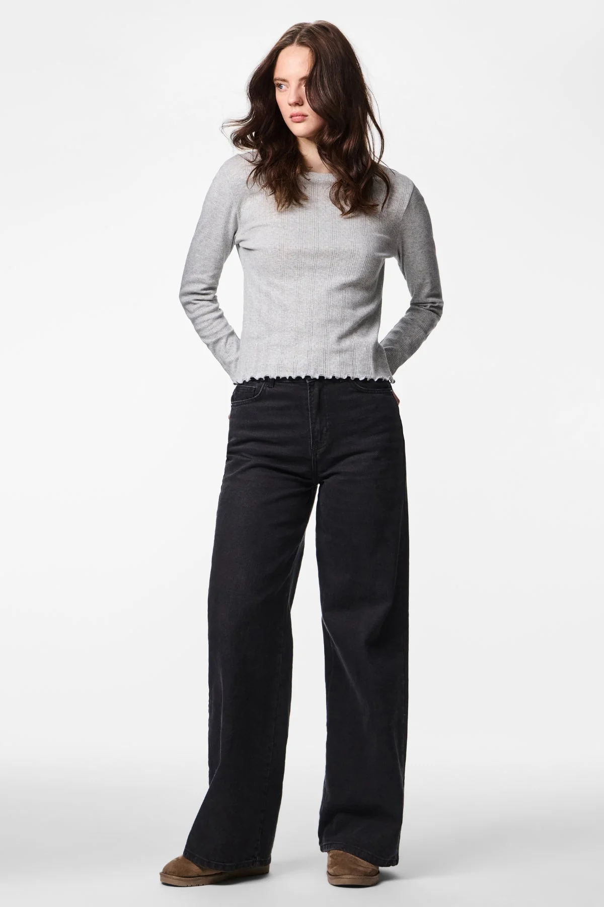 Marie O-Neck Top – Hellgrau Melange - Image 2