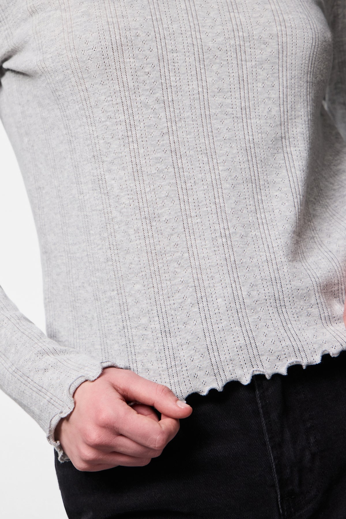 Marie O-Neck Top – Hellgrau Melange - Image 3
