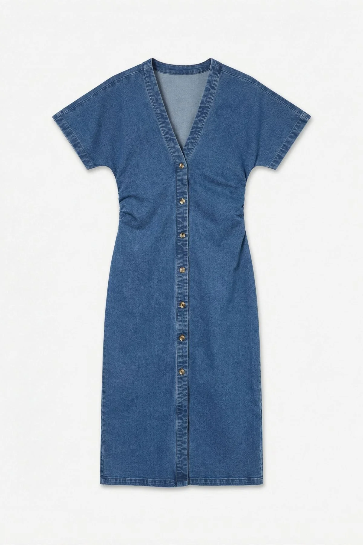 Melaney 2/4-Jeanskleid mit V-Ausschnitt – Mittelblauer Denim