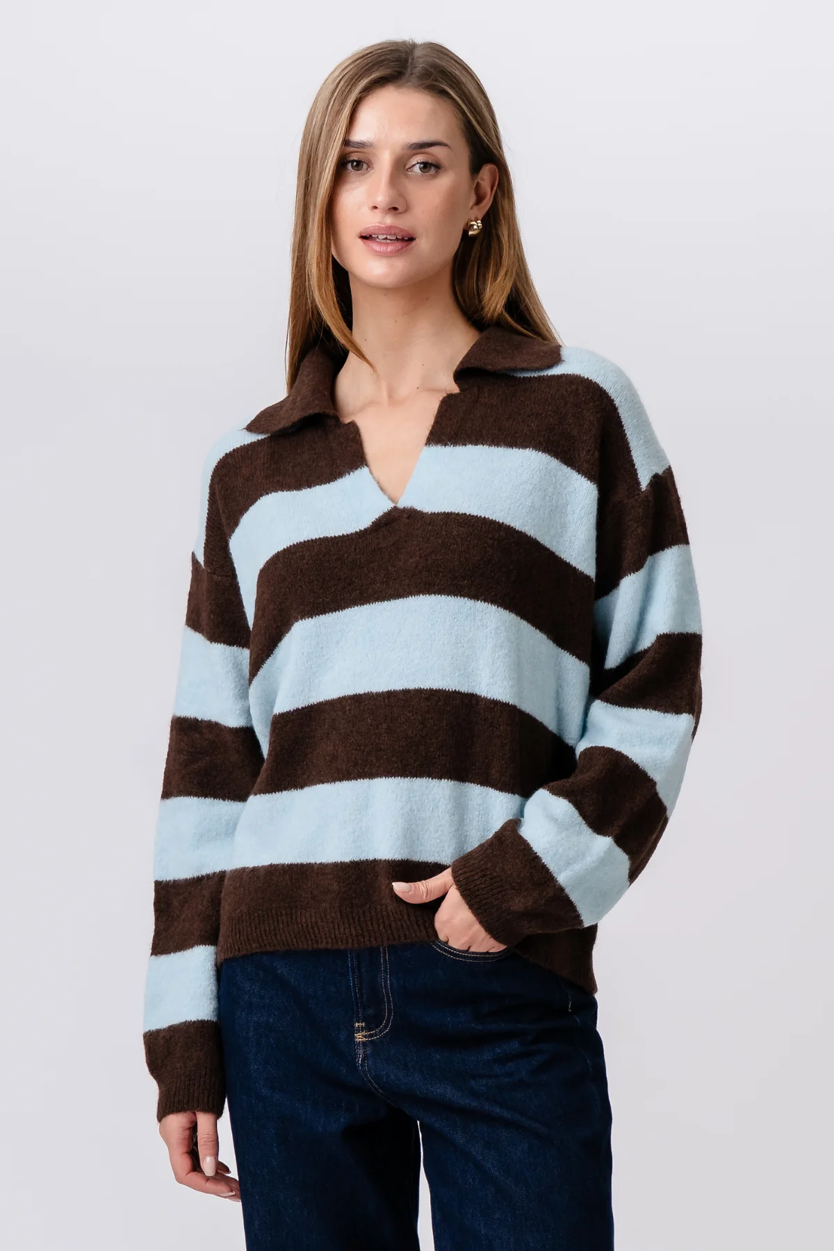 Nora Knit – Braun/Hellblau