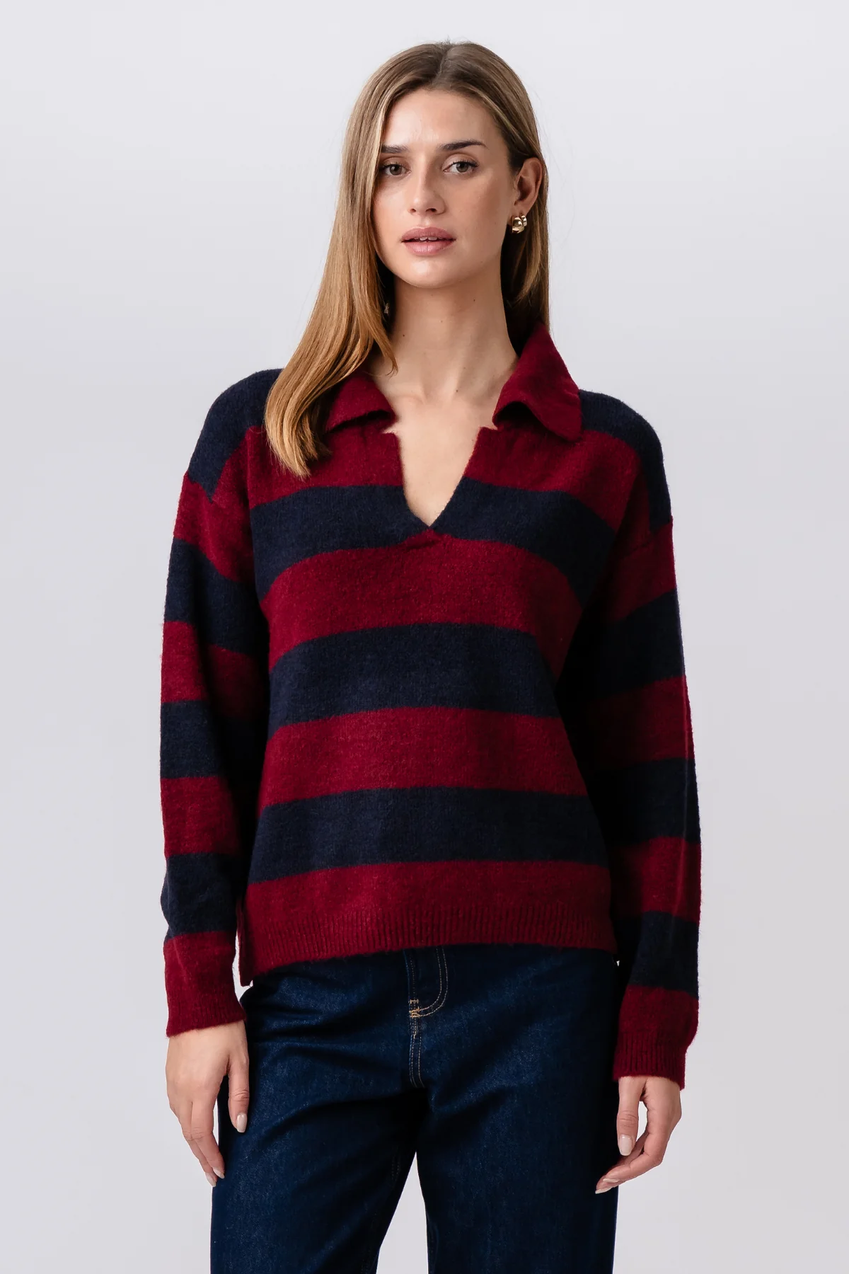 Nora Knit – Burgunderrot/Tiefblau