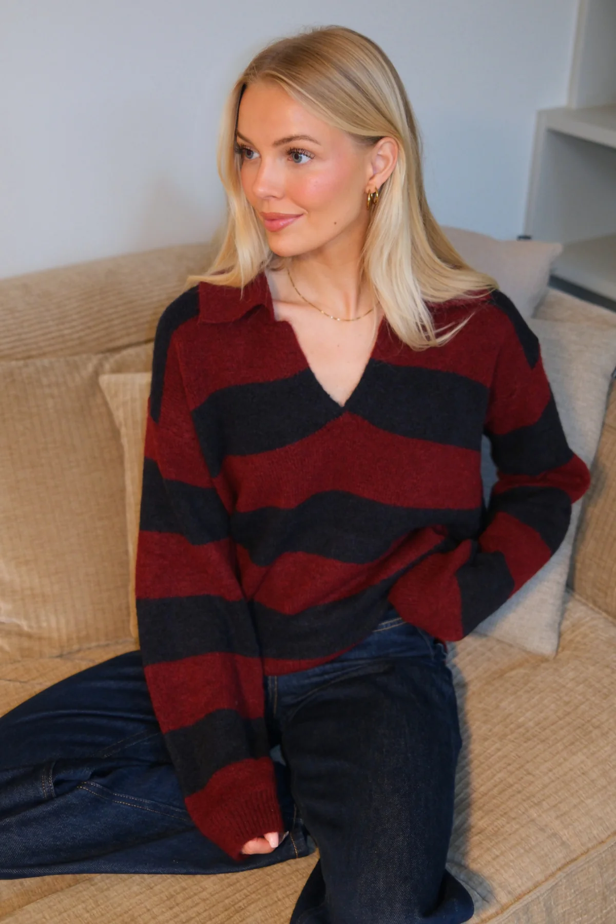 Nora Knit – Burgunderrot/Tiefblau - Image 2