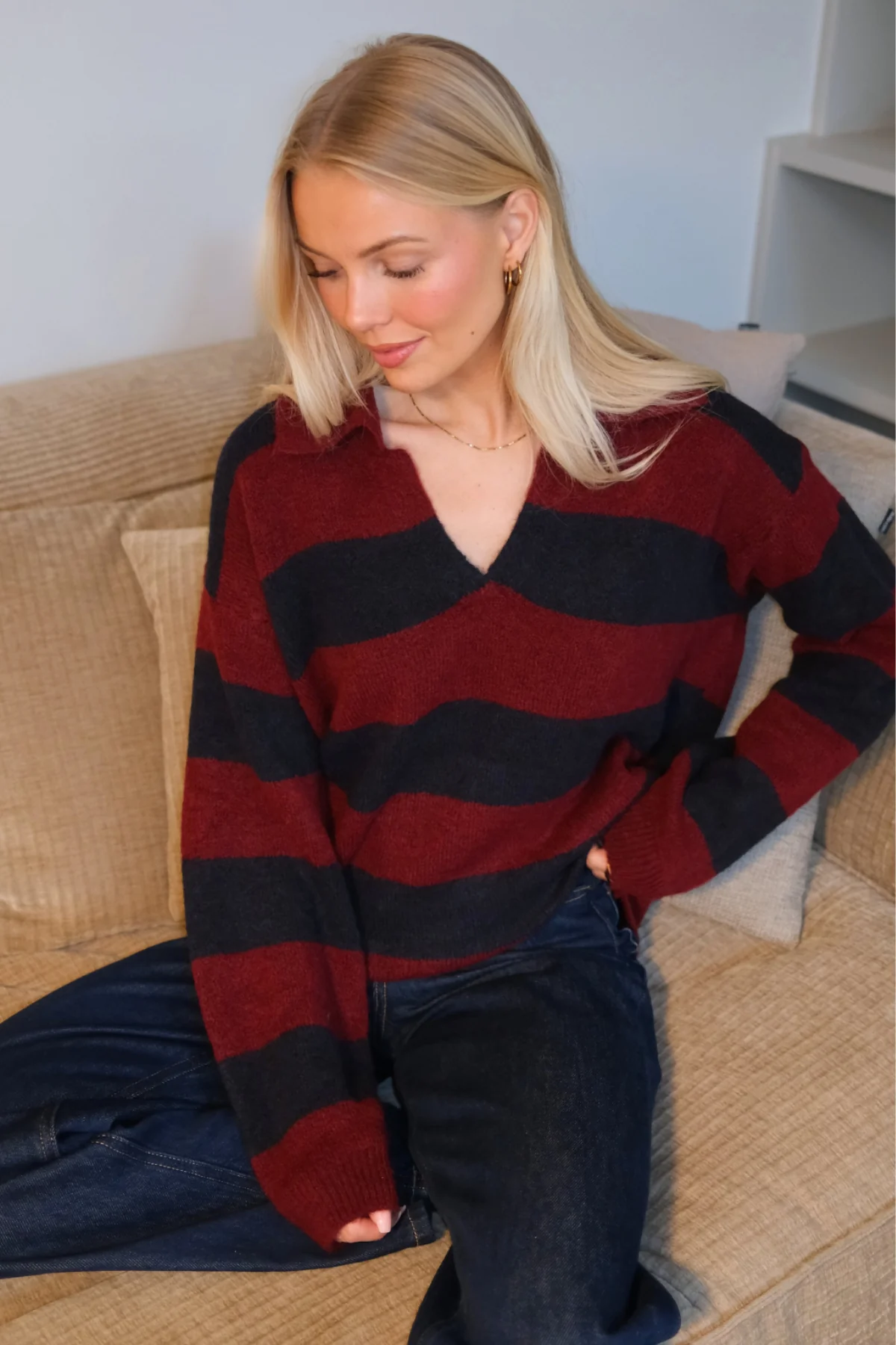 Nora Knit – Burgunderrot/Tiefblau - Image 3