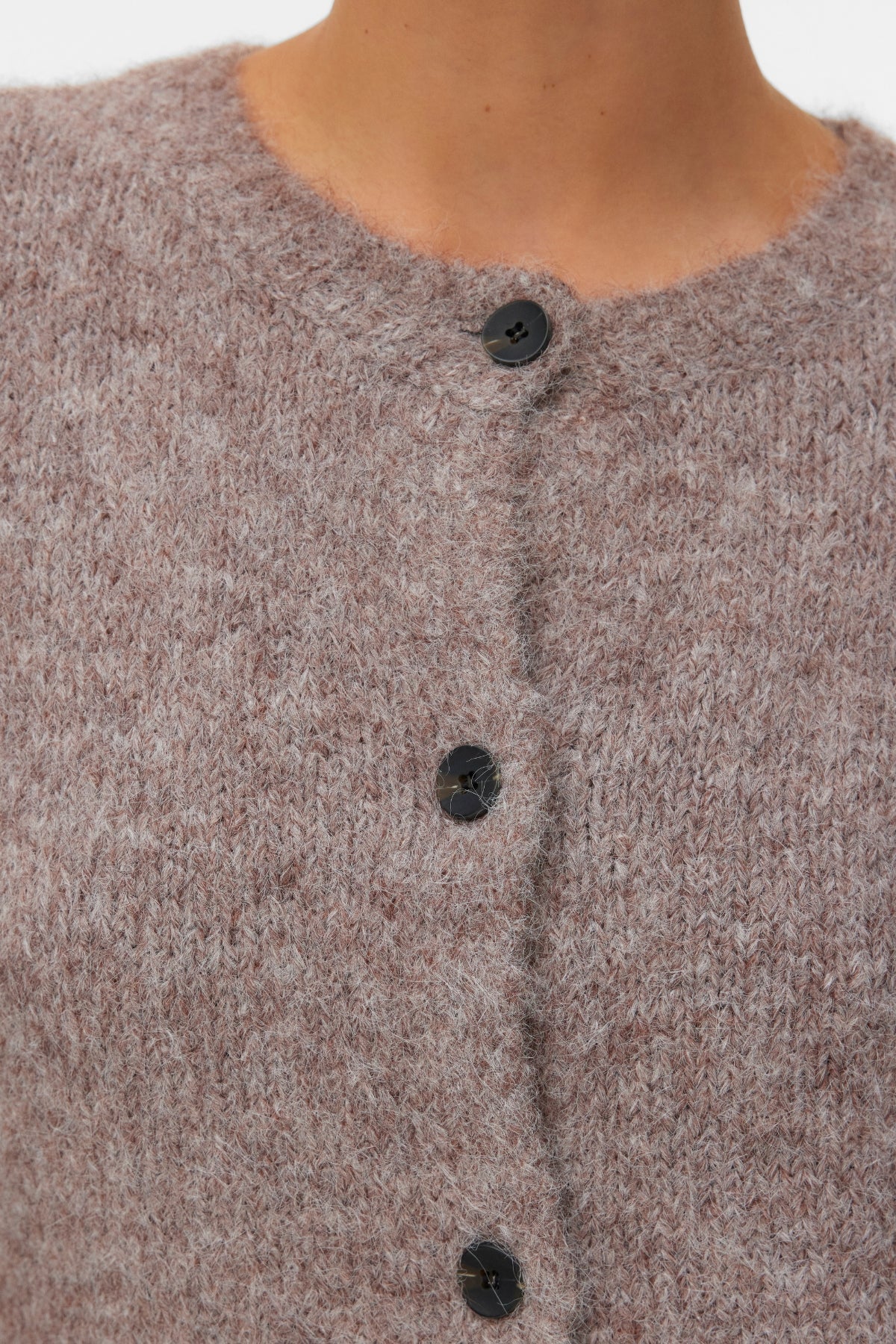 Novah O-Neck Button Cardi – Brown Lentil Melange - Image 4