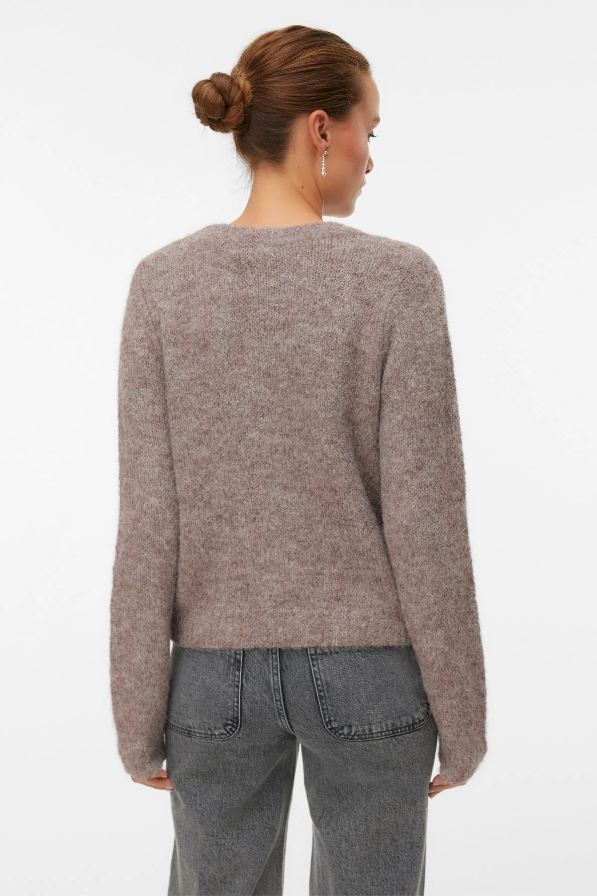 Novah O-Neck Button Cardi – Brown Lentil Melange - Image 5