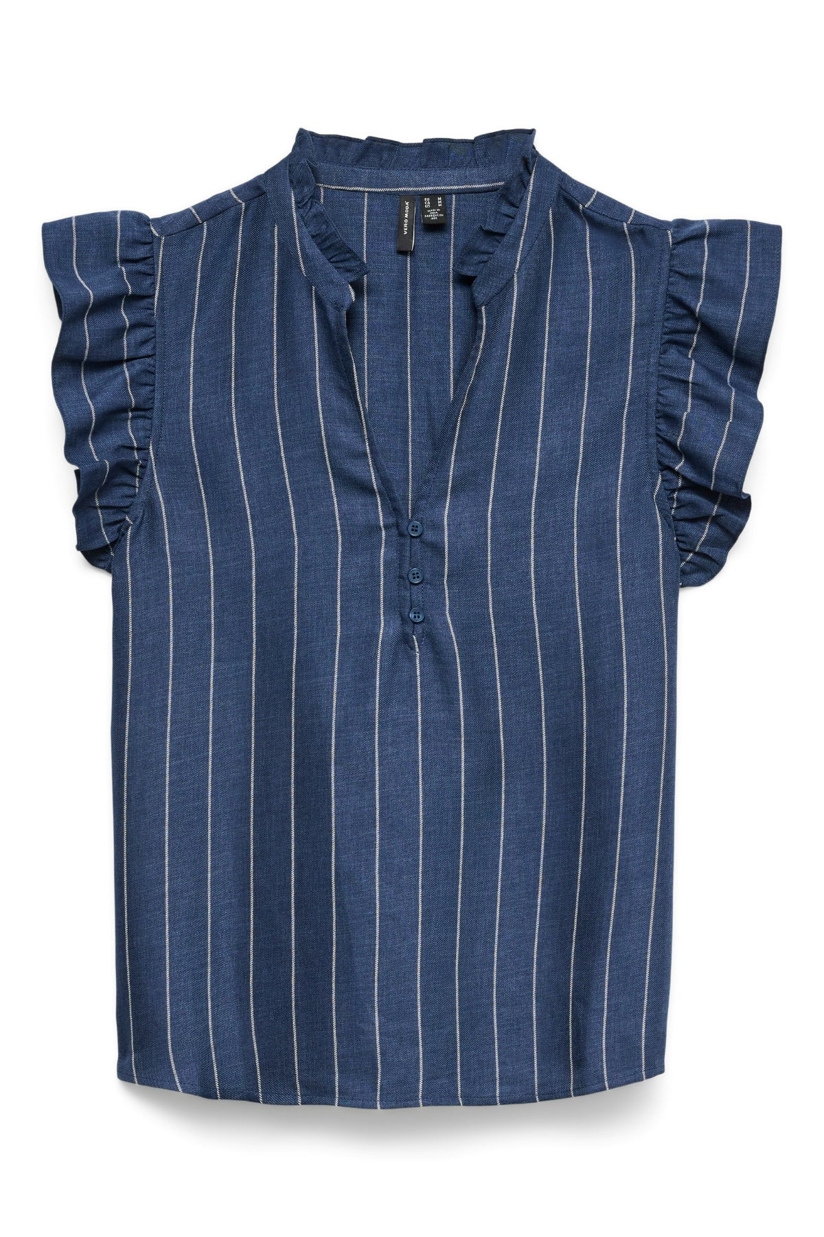 Odette V-Ausschnitt-Top – Dunkles Denim / Weiß