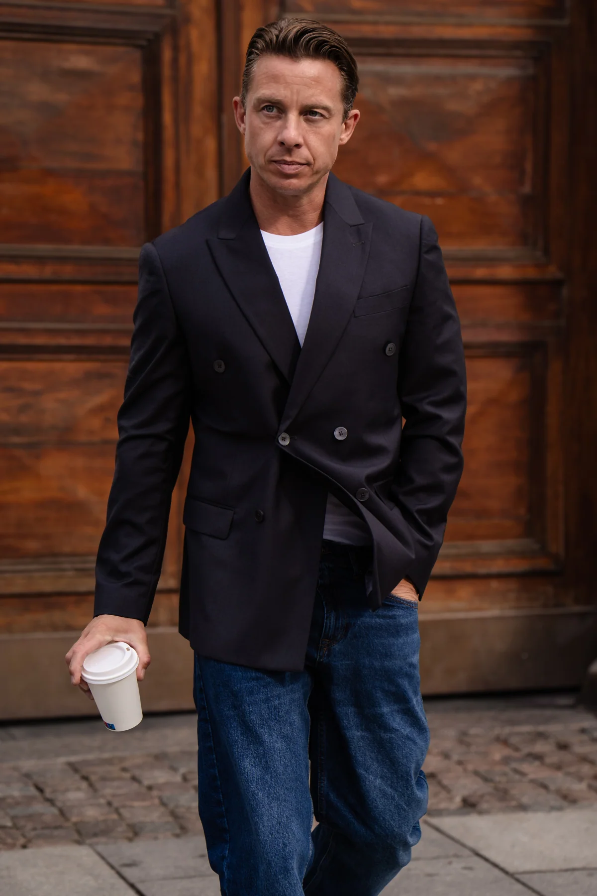 Premium Double Breasted Blazer - Schwarz - Image 5