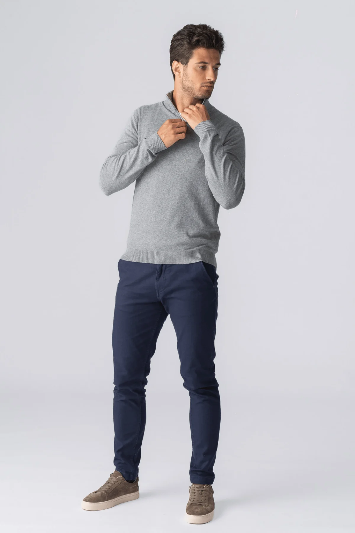 Pullover halb Reißverschluss - graue Melange - Image 11