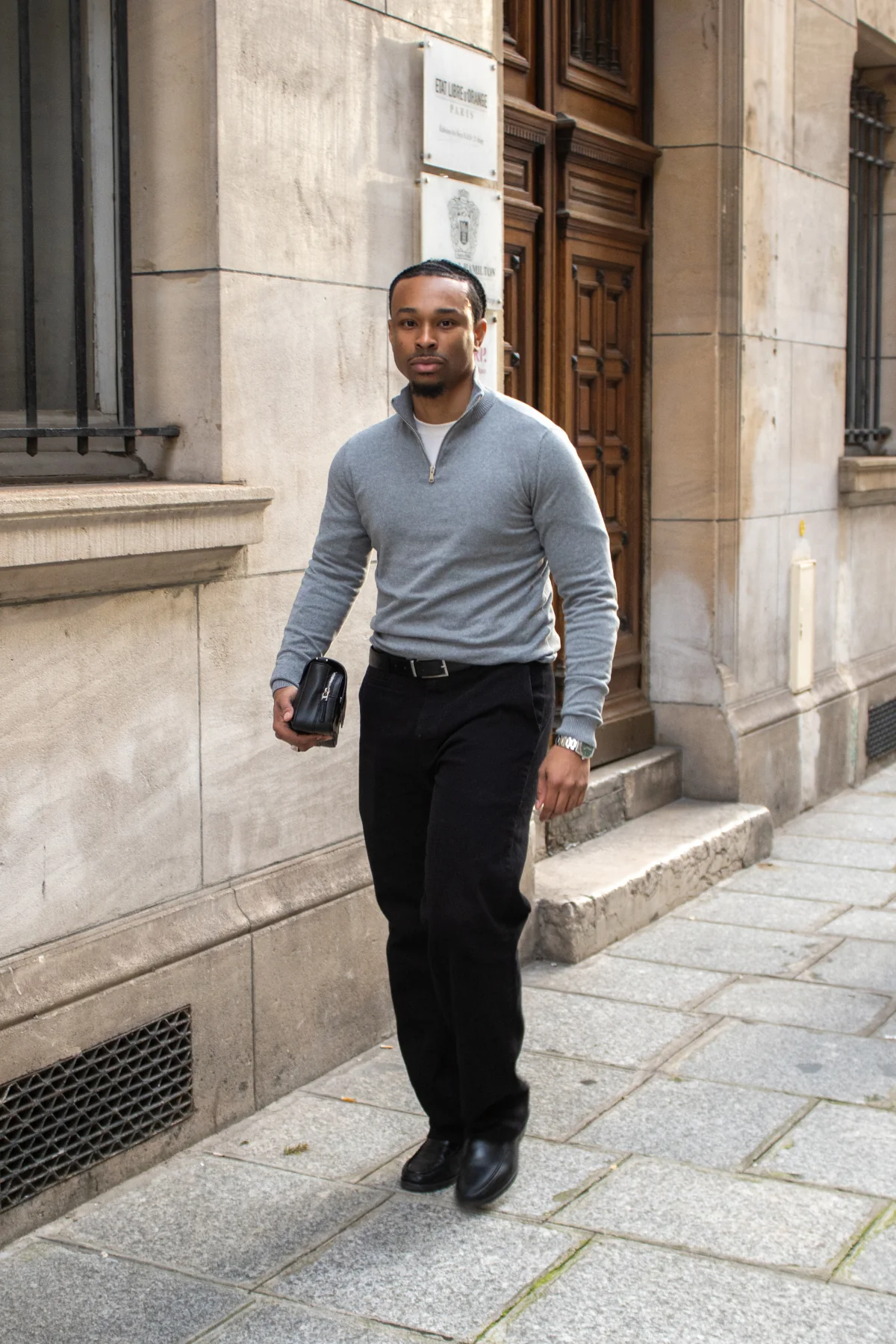 Pullover halb Reißverschluss - graue Melange - Image 6