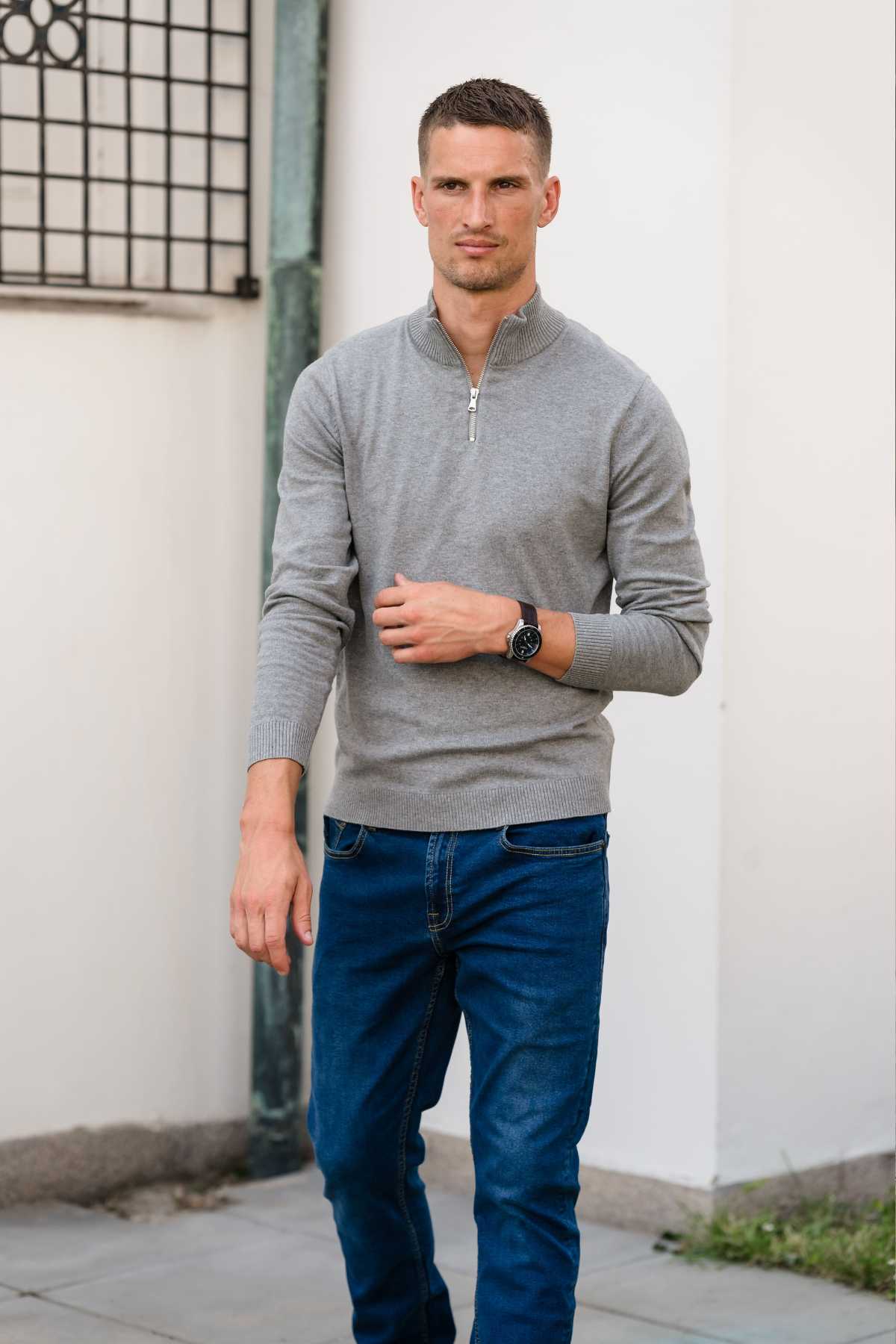 Pullover halb Reißverschluss - graue Melange - Image 9