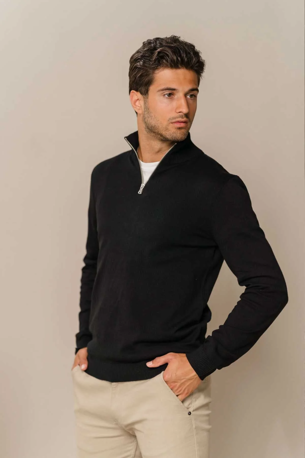 Pullover halb Reißverschluss - Schwarz - Image 5