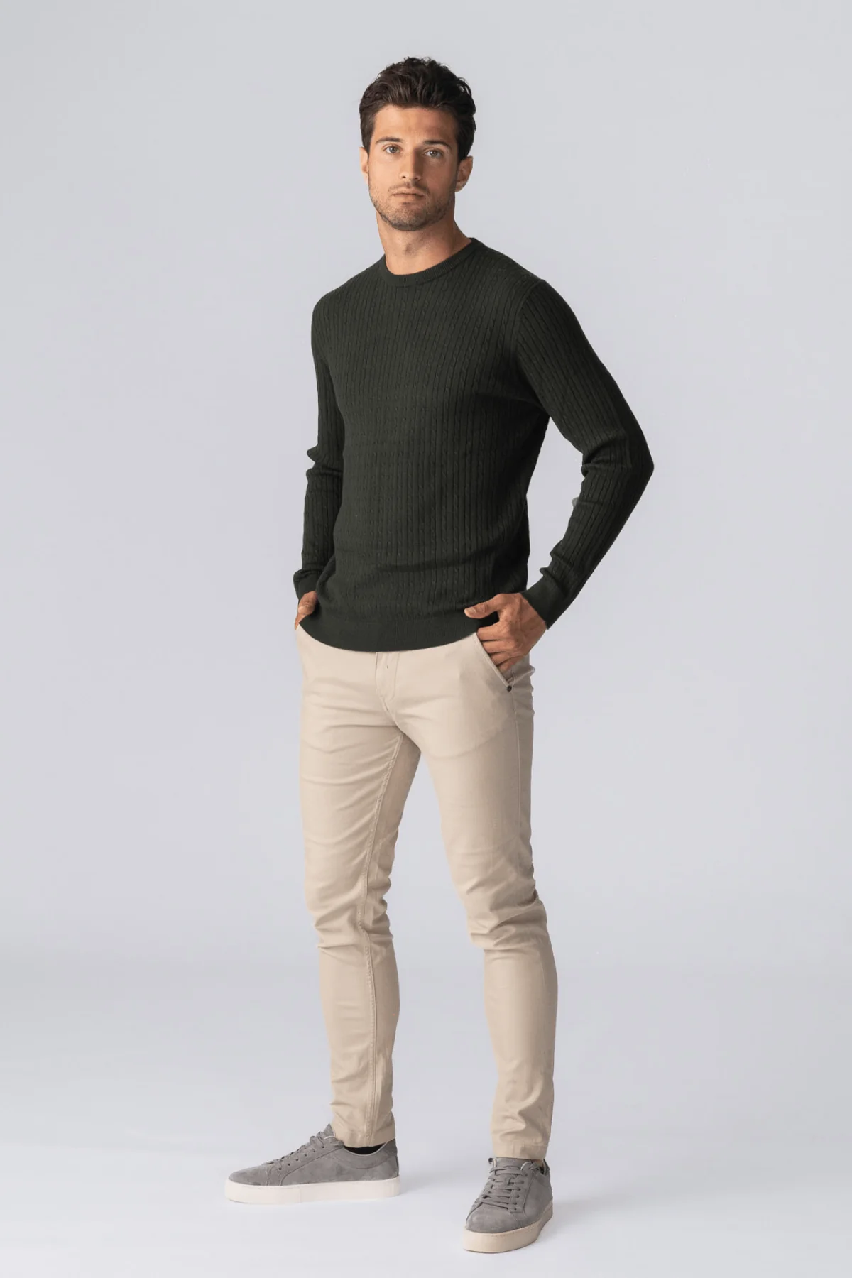Pullover -Kabel -Strick - Armee - Image 3