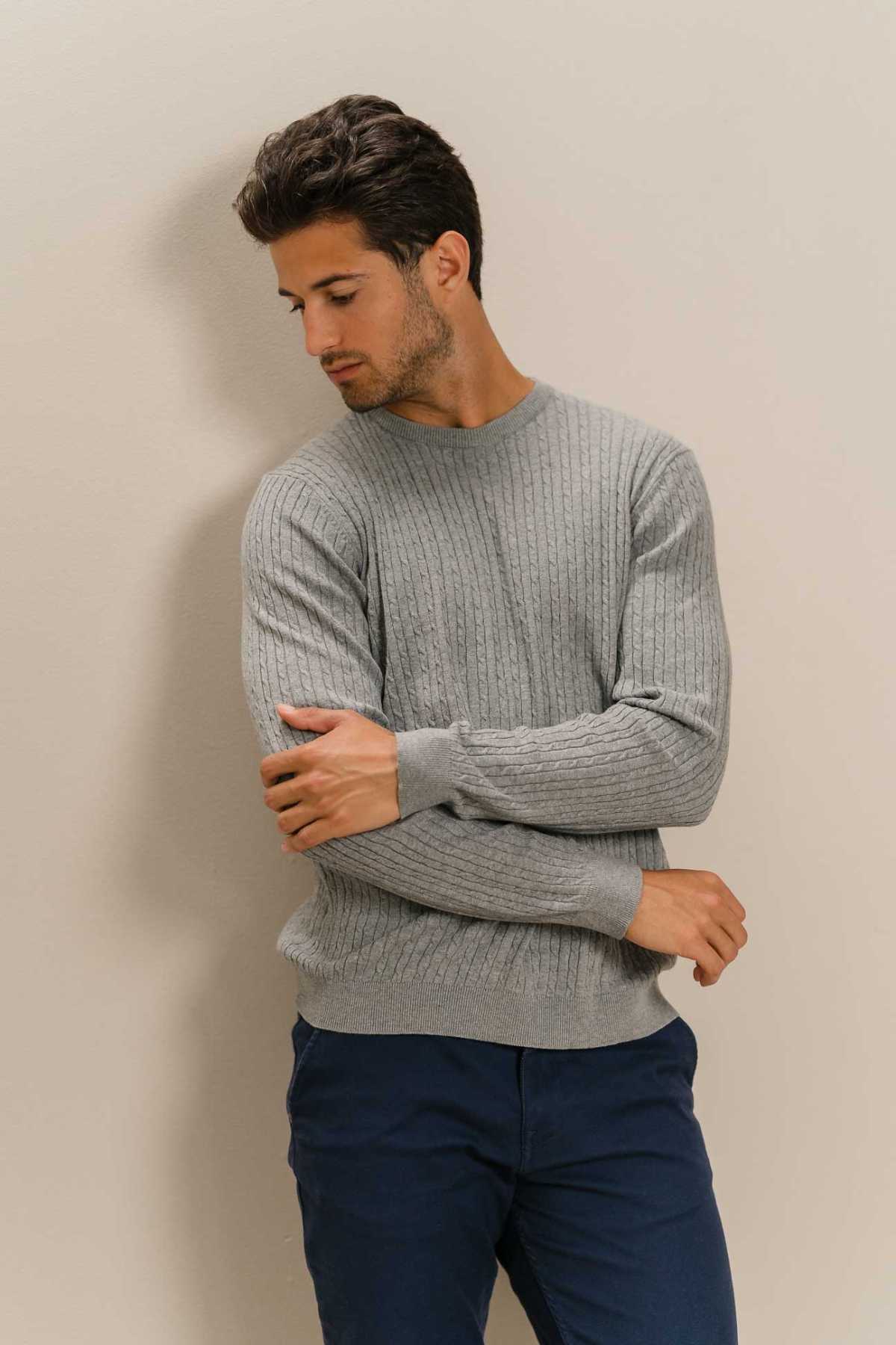 Pullover -Kabel -Strick - graue Melange - Image 5