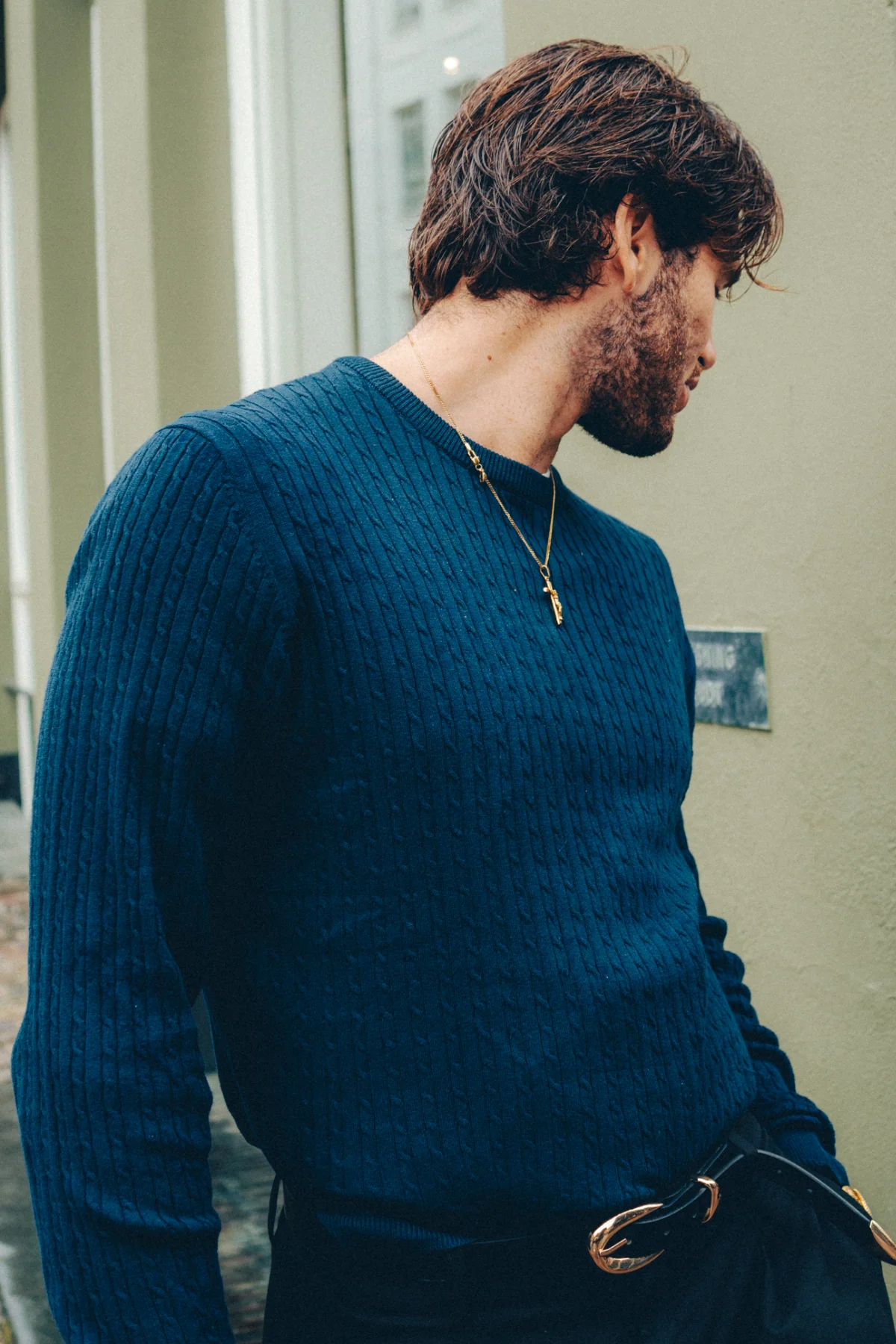 Pullover -Kabel -Strick - Marine - Image 3
