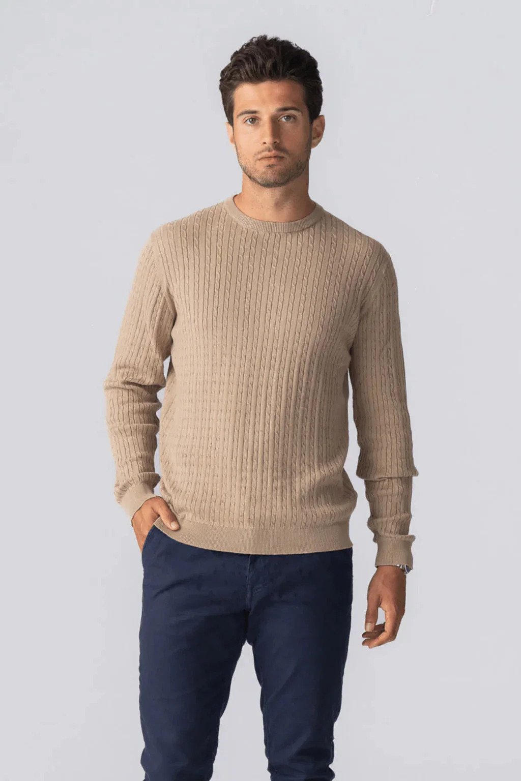 Pullover -Kabel -Strick - Sand