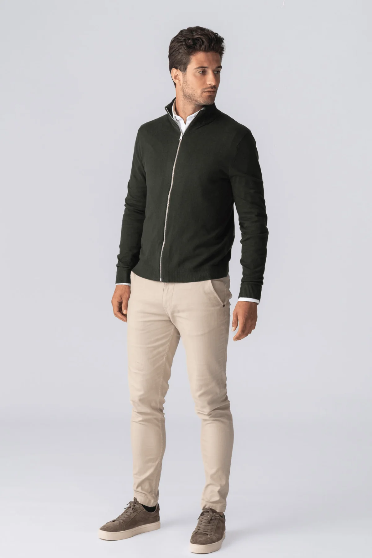 Pullover Zip Strickjacke - Armee - Image 3