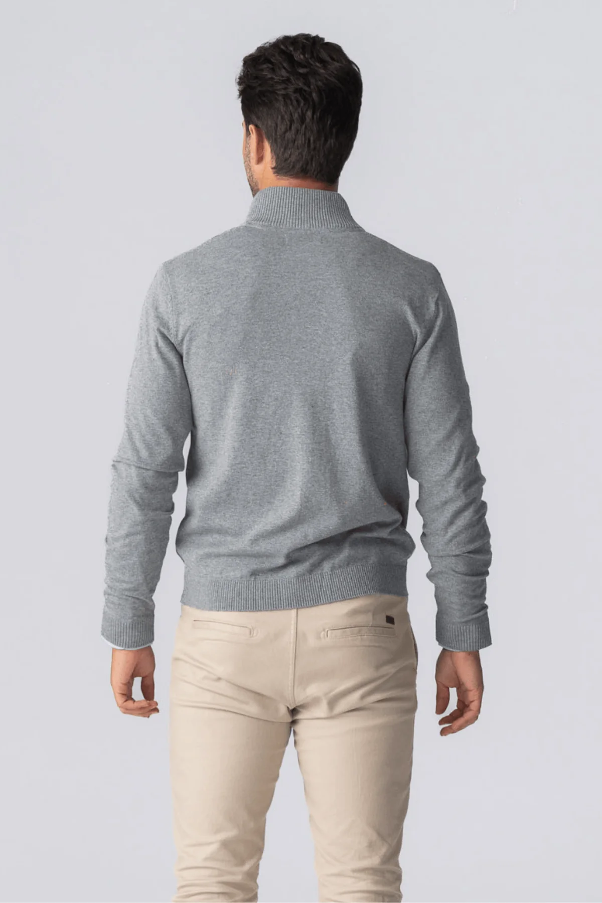 Pullover Zip Strickjacke - graue Melange - Image 3