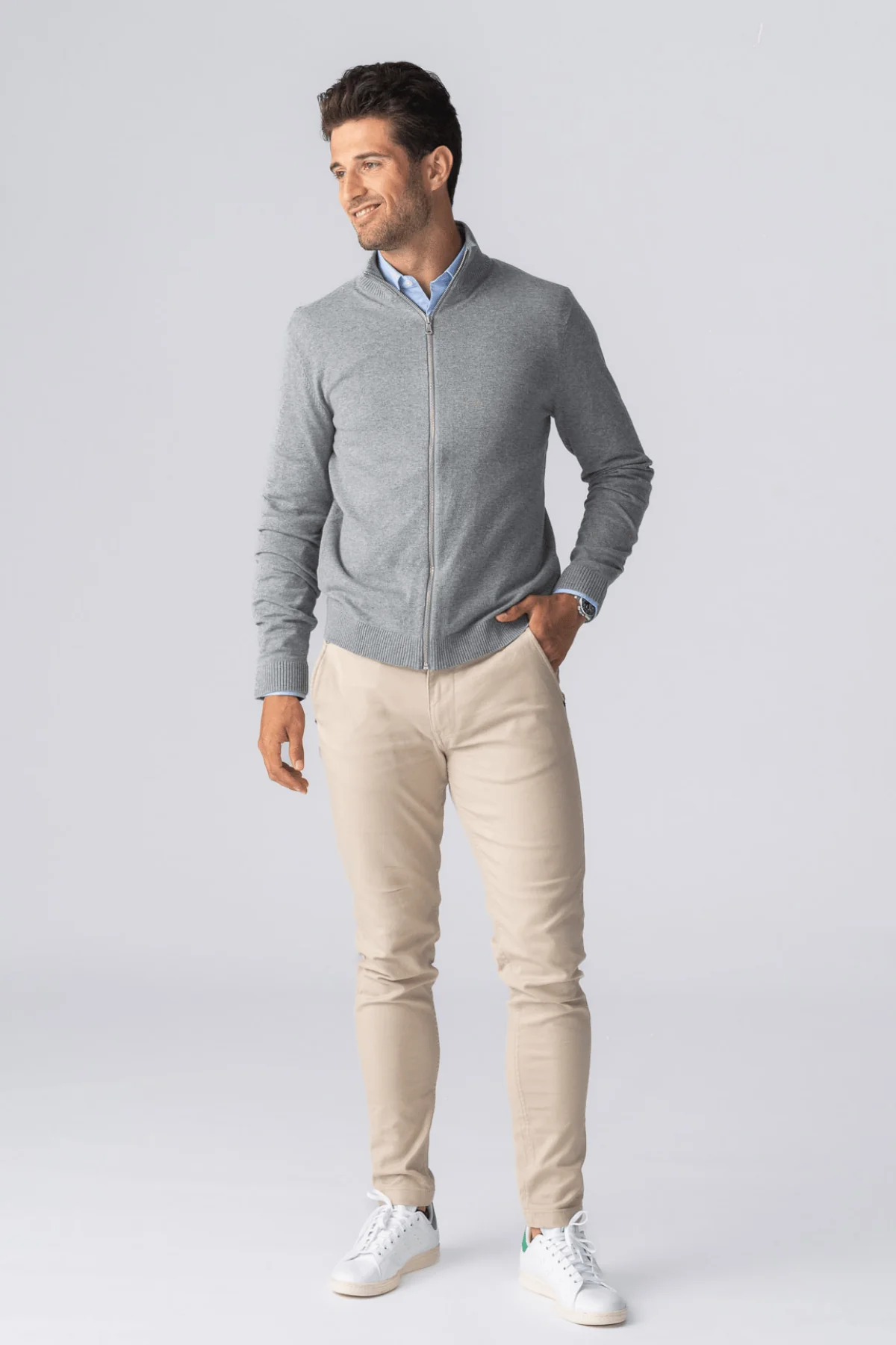 Pullover Zip Strickjacke - graue Melange - Image 4