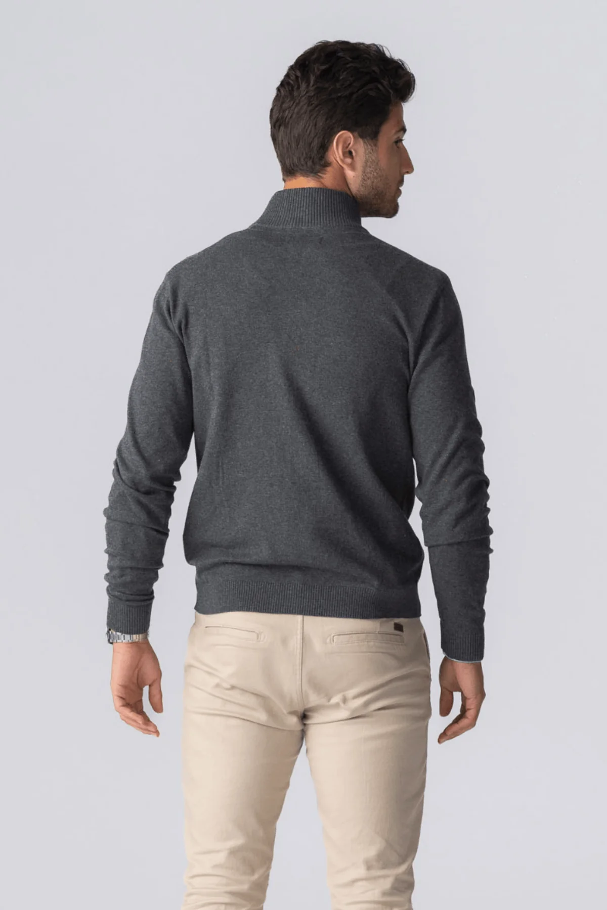 Pullover Zip Strickjacke - Holzkohle Melange - Image 5
