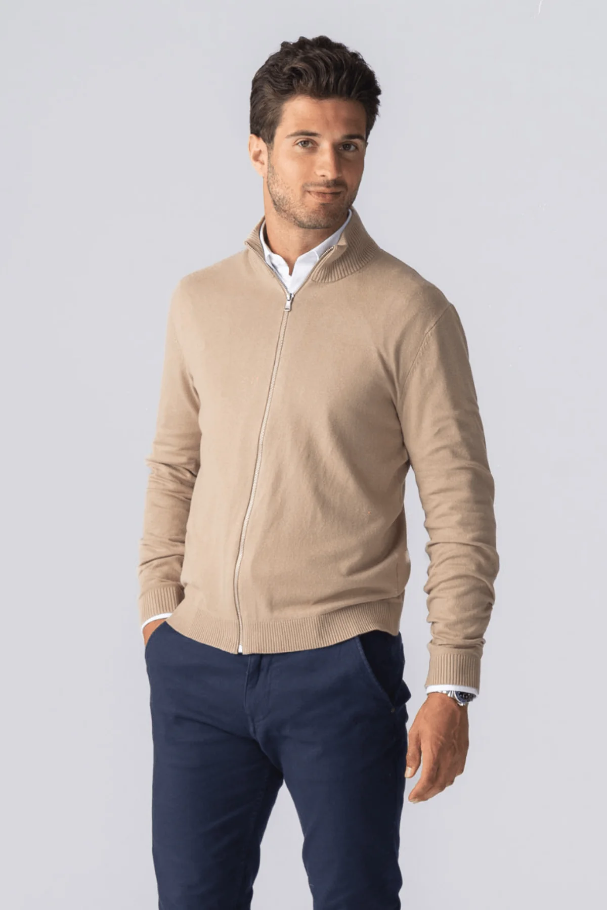 Pullover Zip Strickjacken - Sand - Image 3