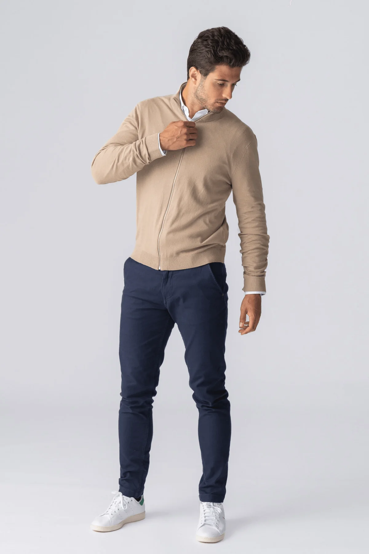Pullover Zip Strickjacken - Sand - Image 4