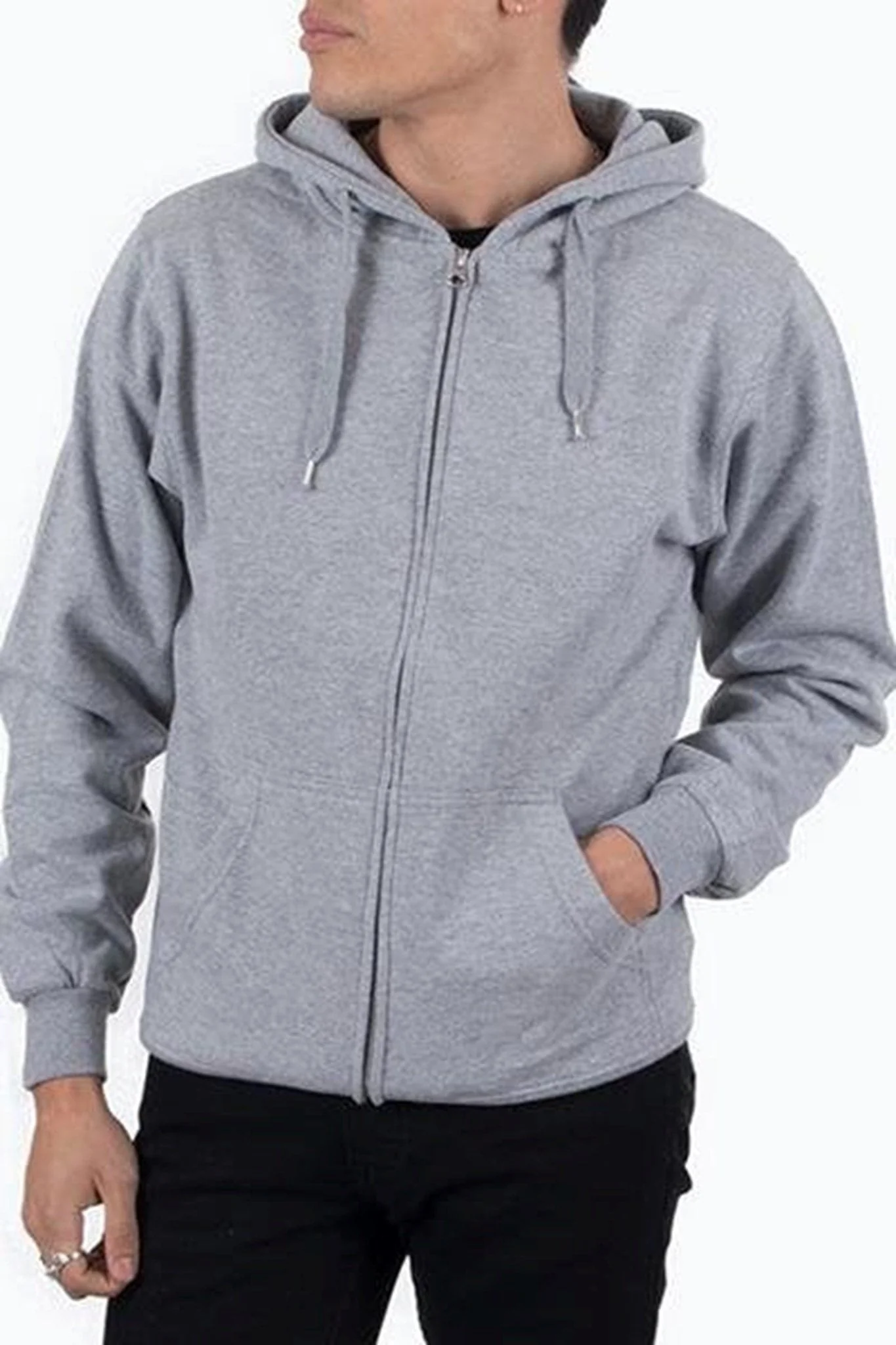Reißverschluss Schweiß Hoodie - Hellgrau - Image 3