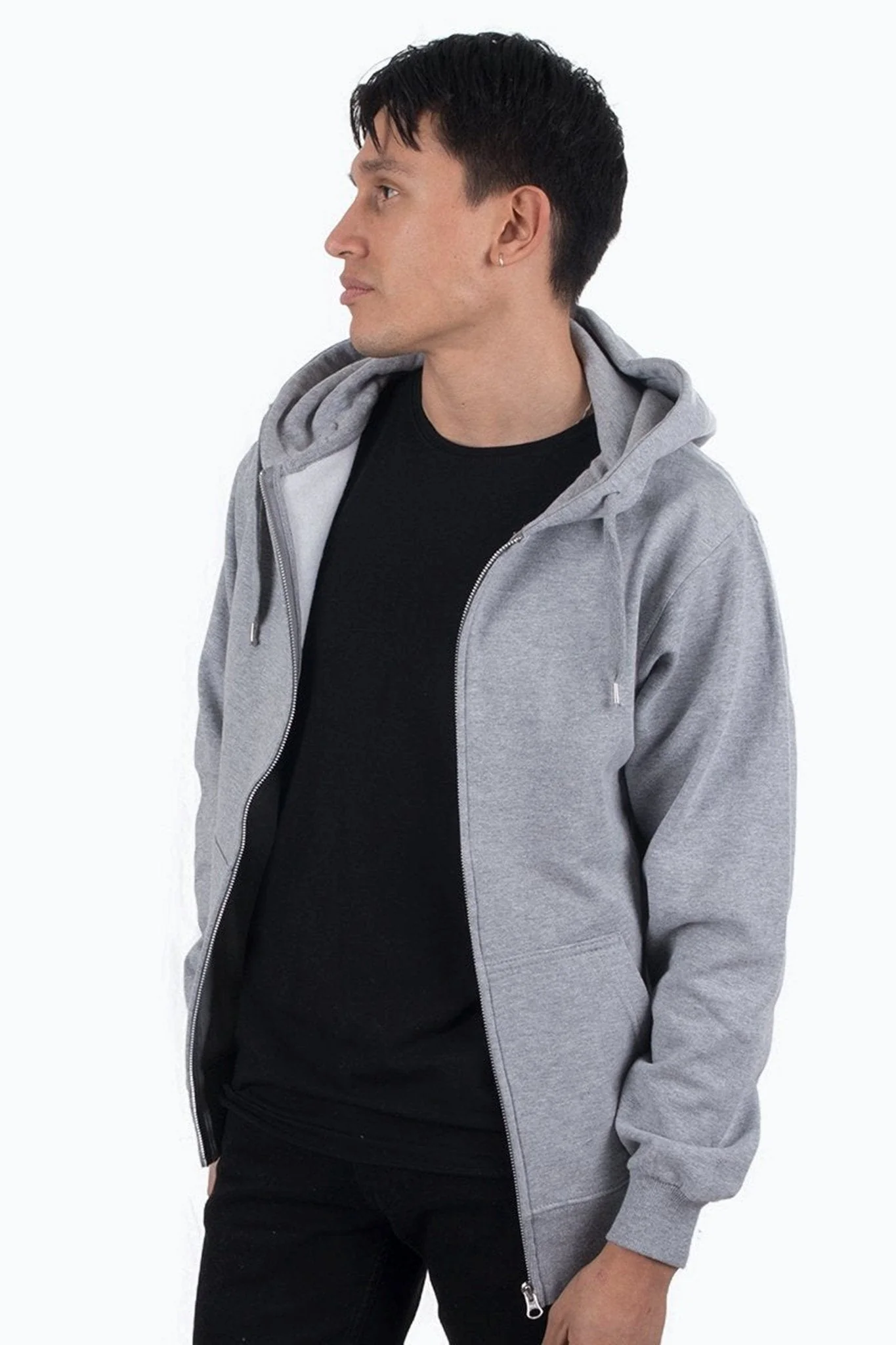 Reißverschluss Schweiß Hoodie - Hellgrau - Image 6
