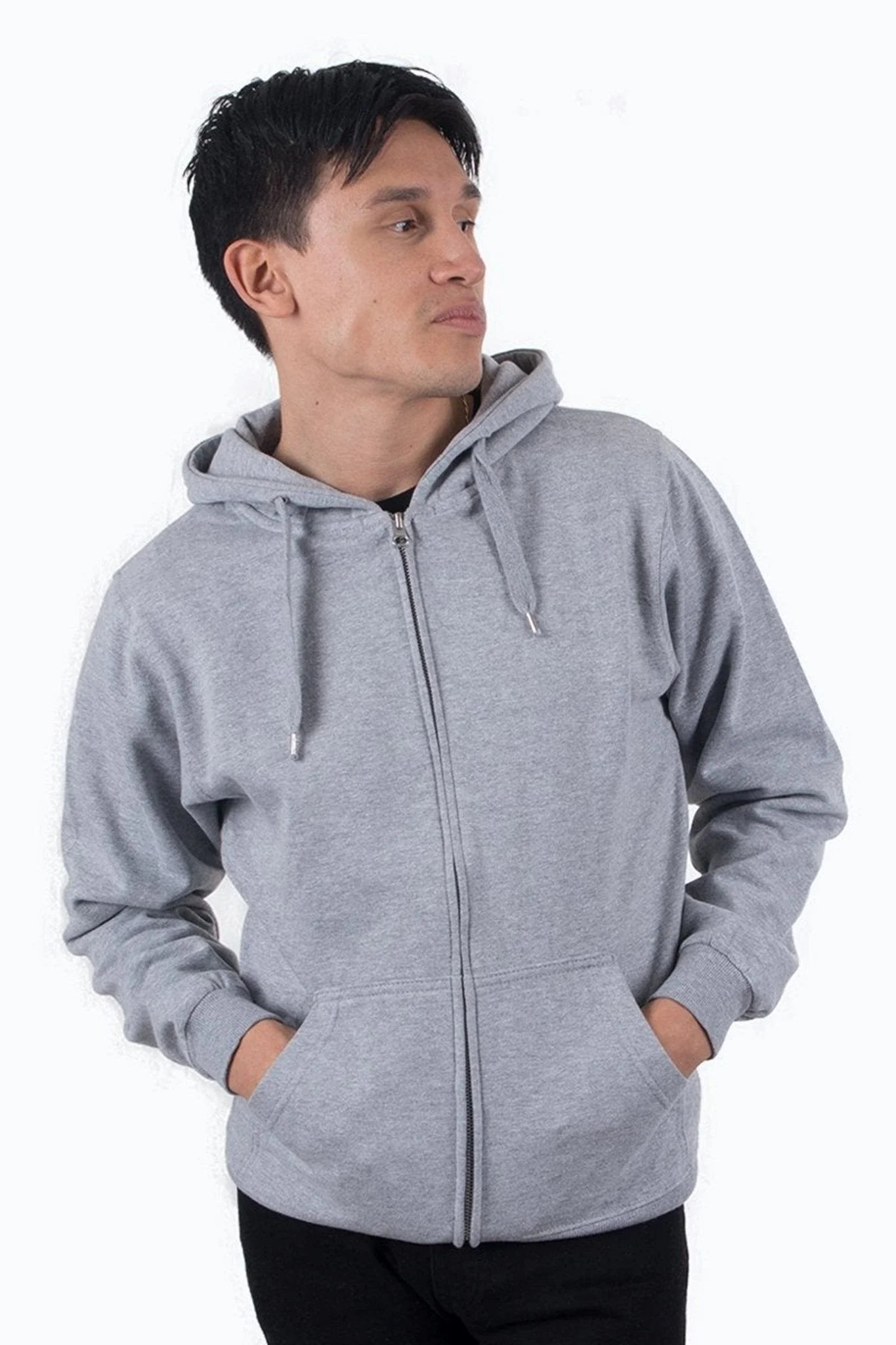 Reißverschluss Schweiß Hoodie - Hellgrau - Image 8