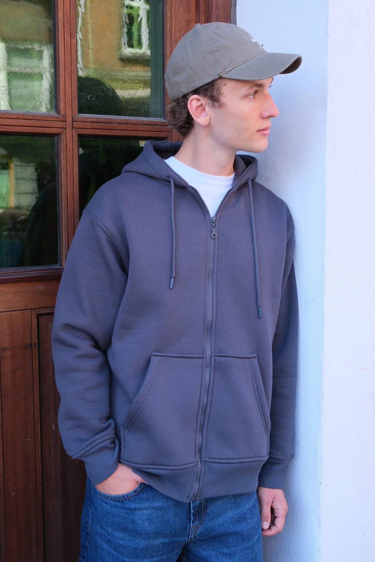 Entspannter Zip -Hoodie - Dunkelgrau - Image 2