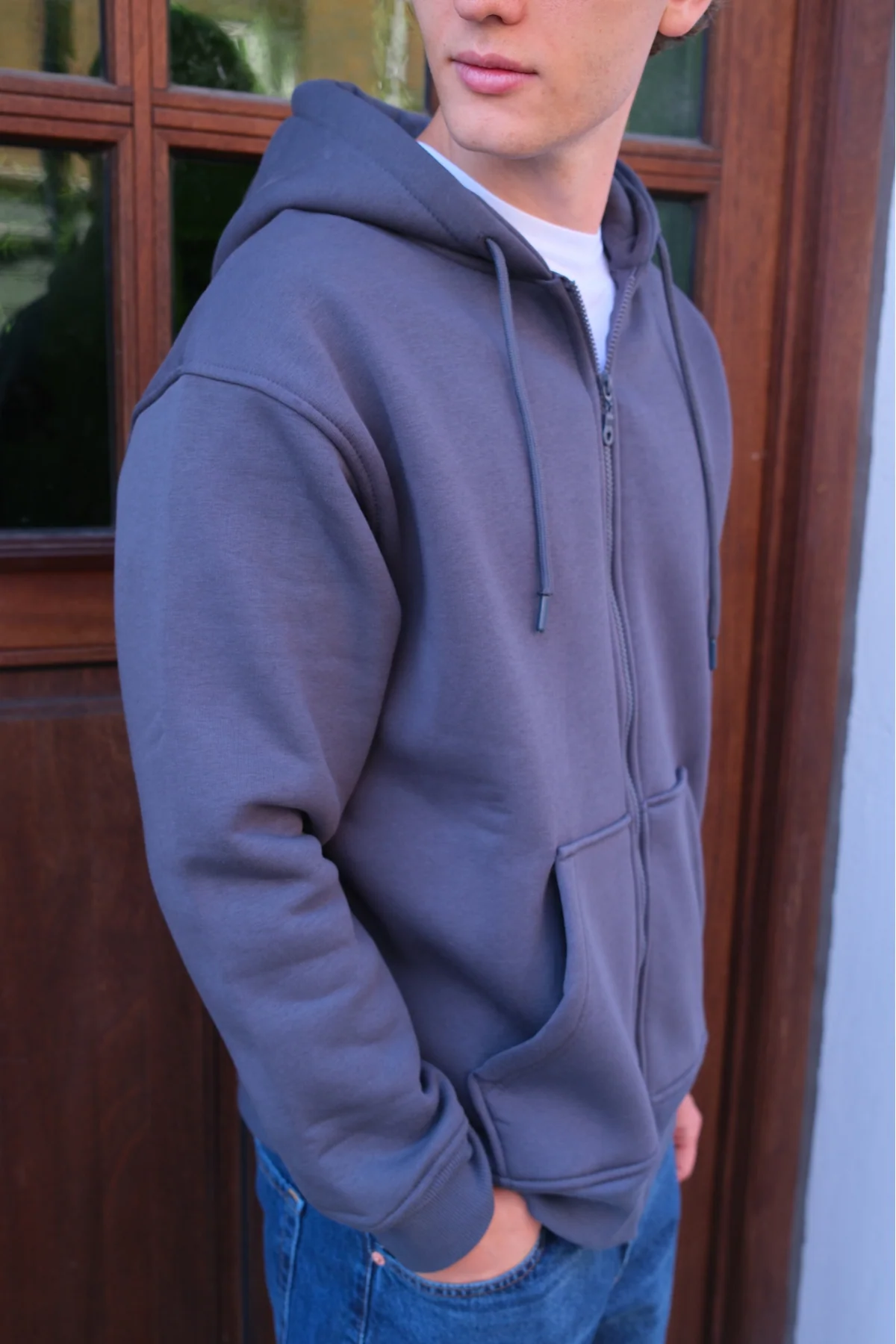 Entspannter Zip -Hoodie - Dunkelgrau - Image 3
