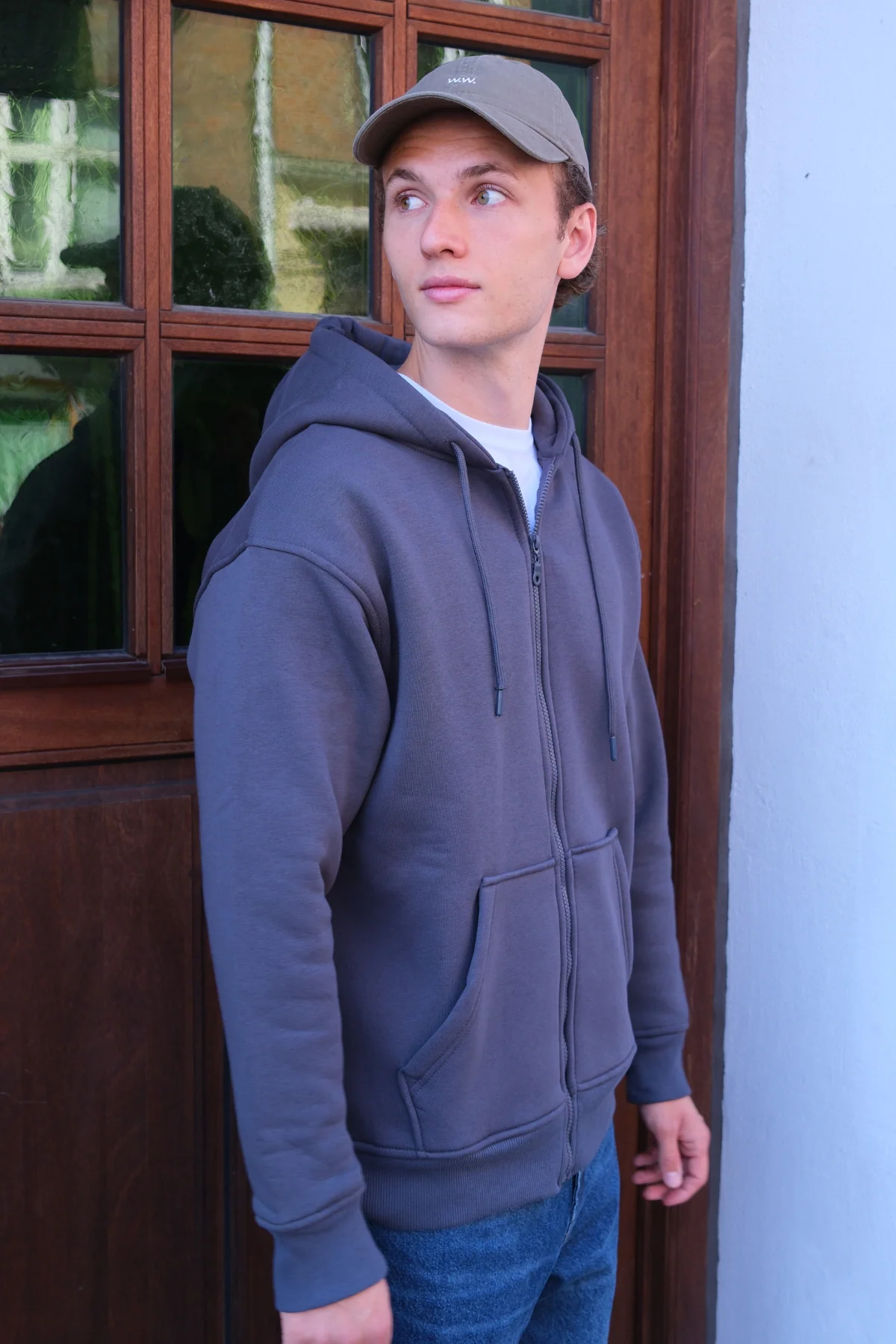 Entspannter Zip -Hoodie - Dunkelgrau - Image 4