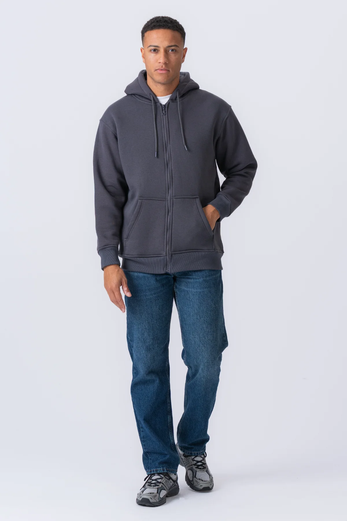 Entspannter Zip -Hoodie - Dunkelgrau - Image 5