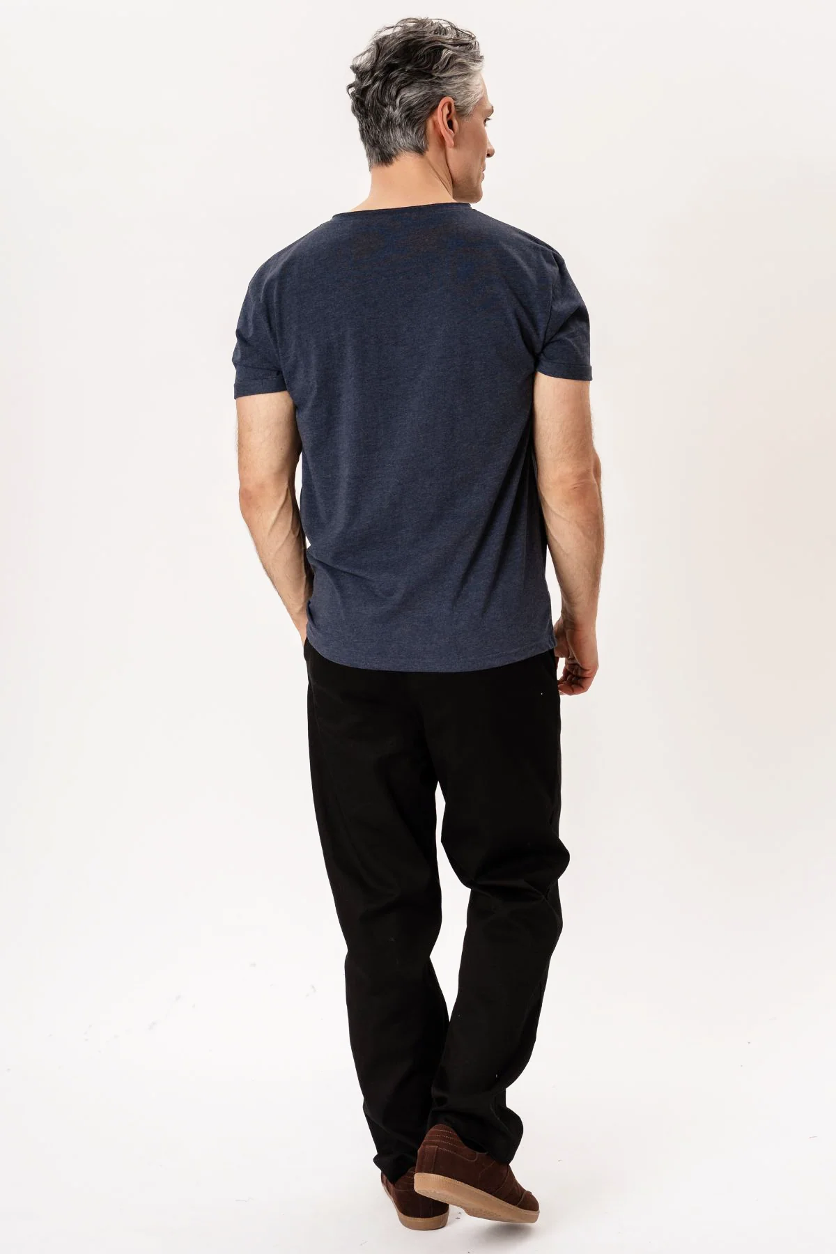 T-Shirt mit tiefem Ausschnitt – Blau meliert - Image 3