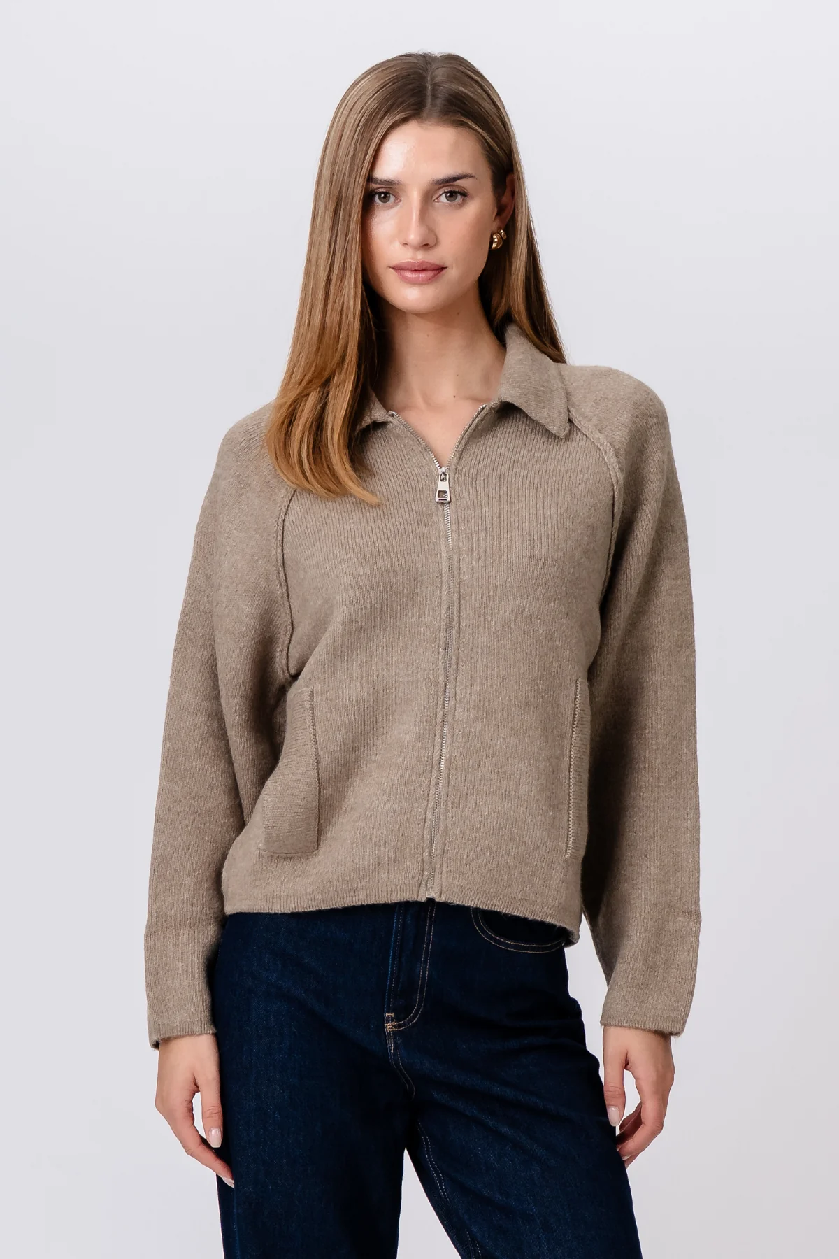 Selma Strickreißverschluss – Beige