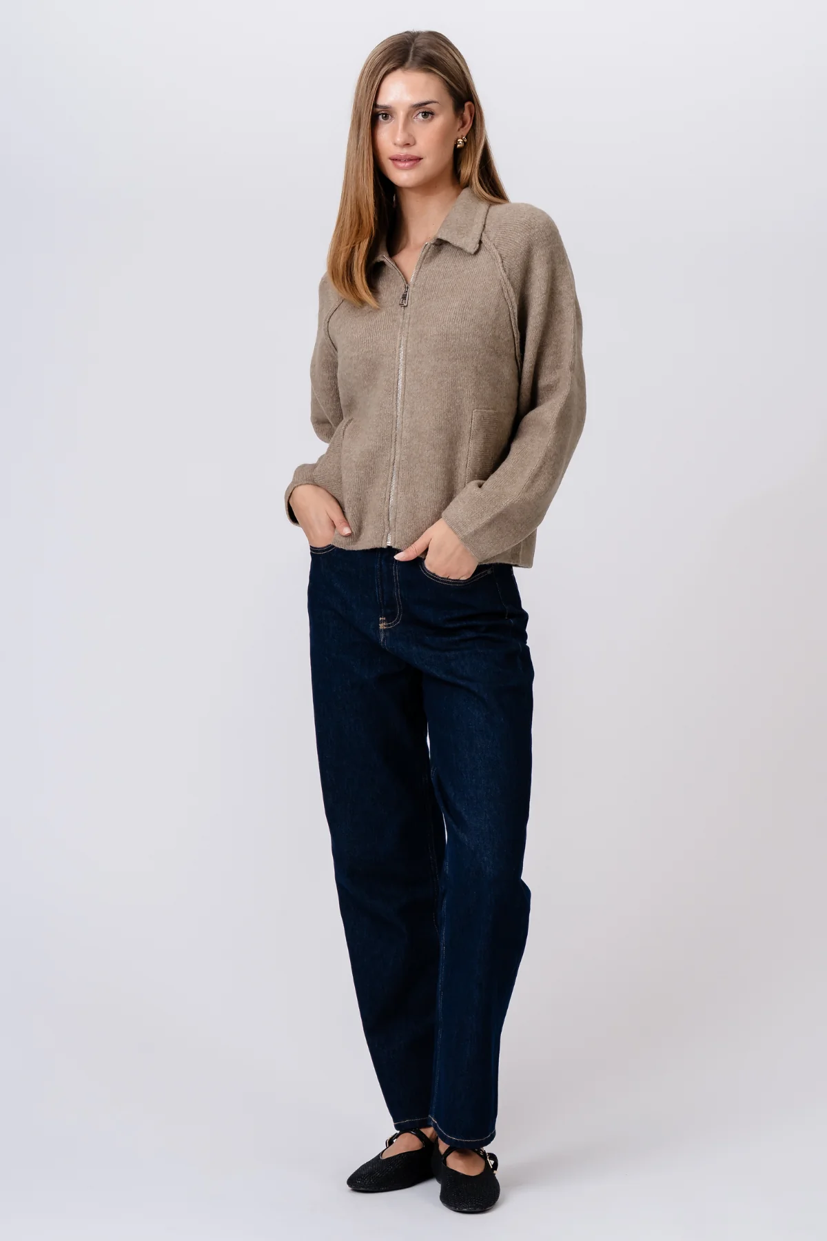 Selma Strickreißverschluss – Beige - Image 4