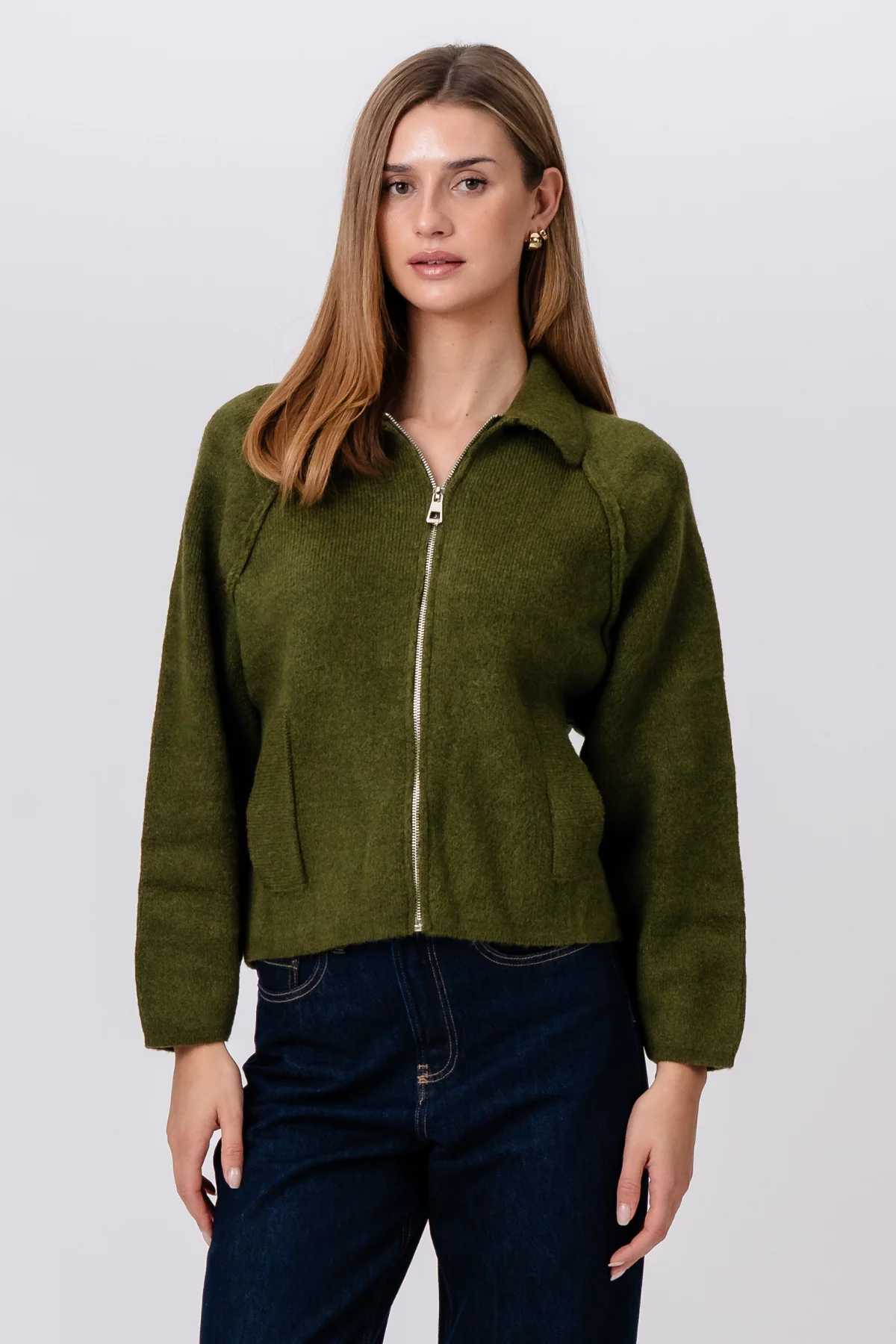 Selma Strickreißverschluss – Khaki