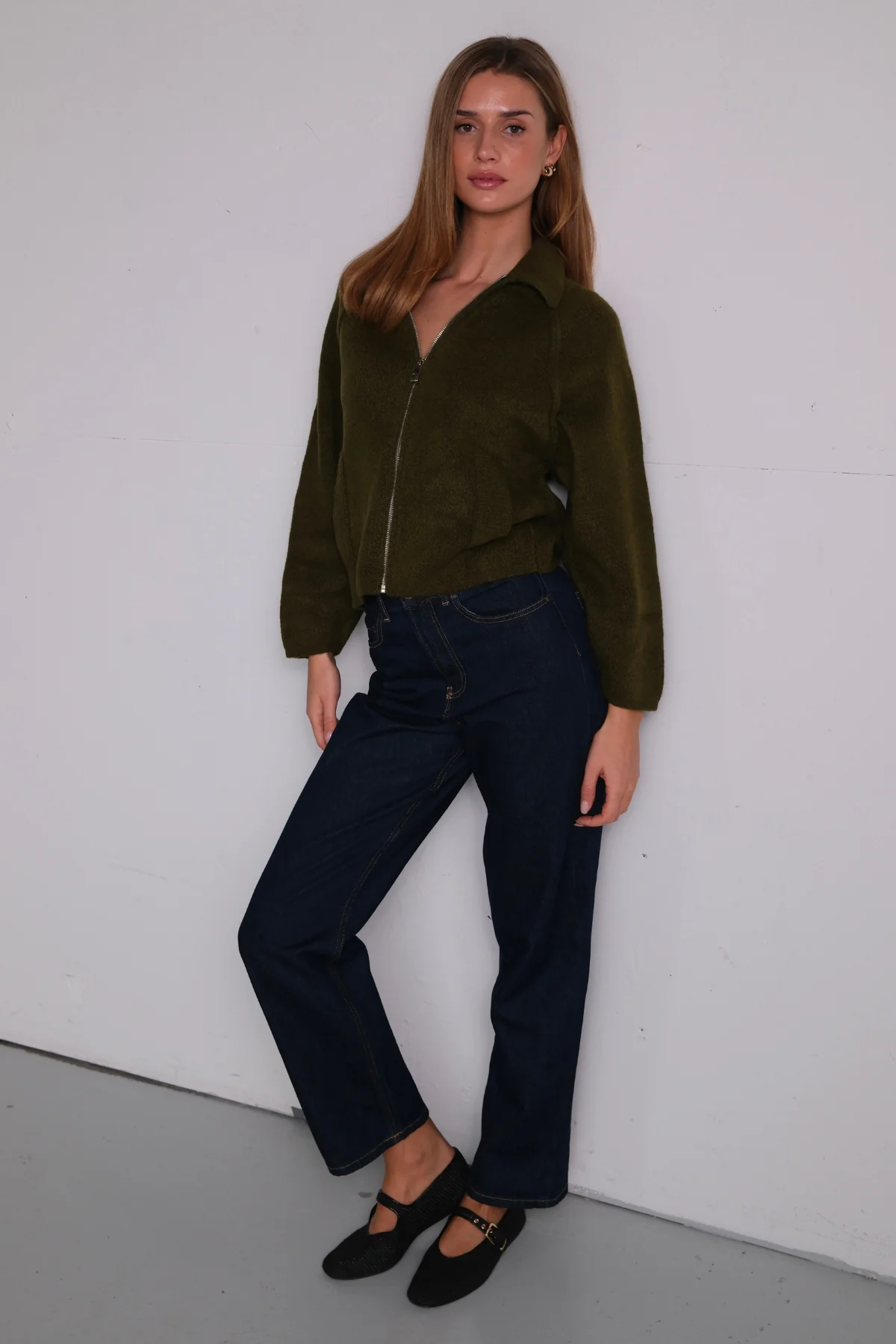 Selma Strickreißverschluss – Khaki - Image 3