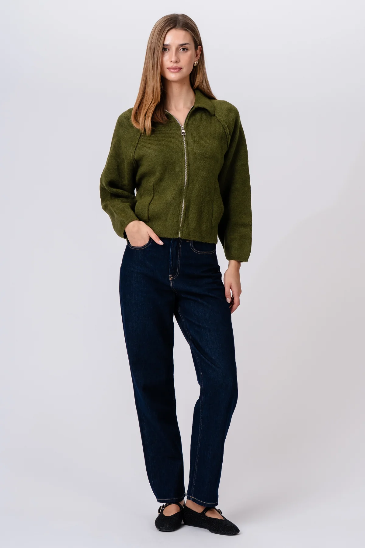 Selma Strickreißverschluss – Khaki - Image 4