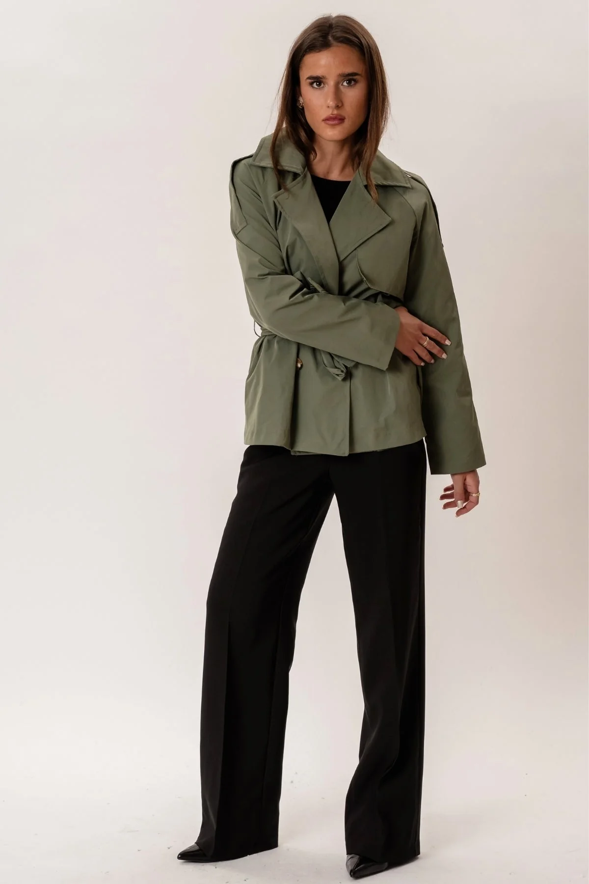Sia Short Trenchcoat - Khaki - Image 3