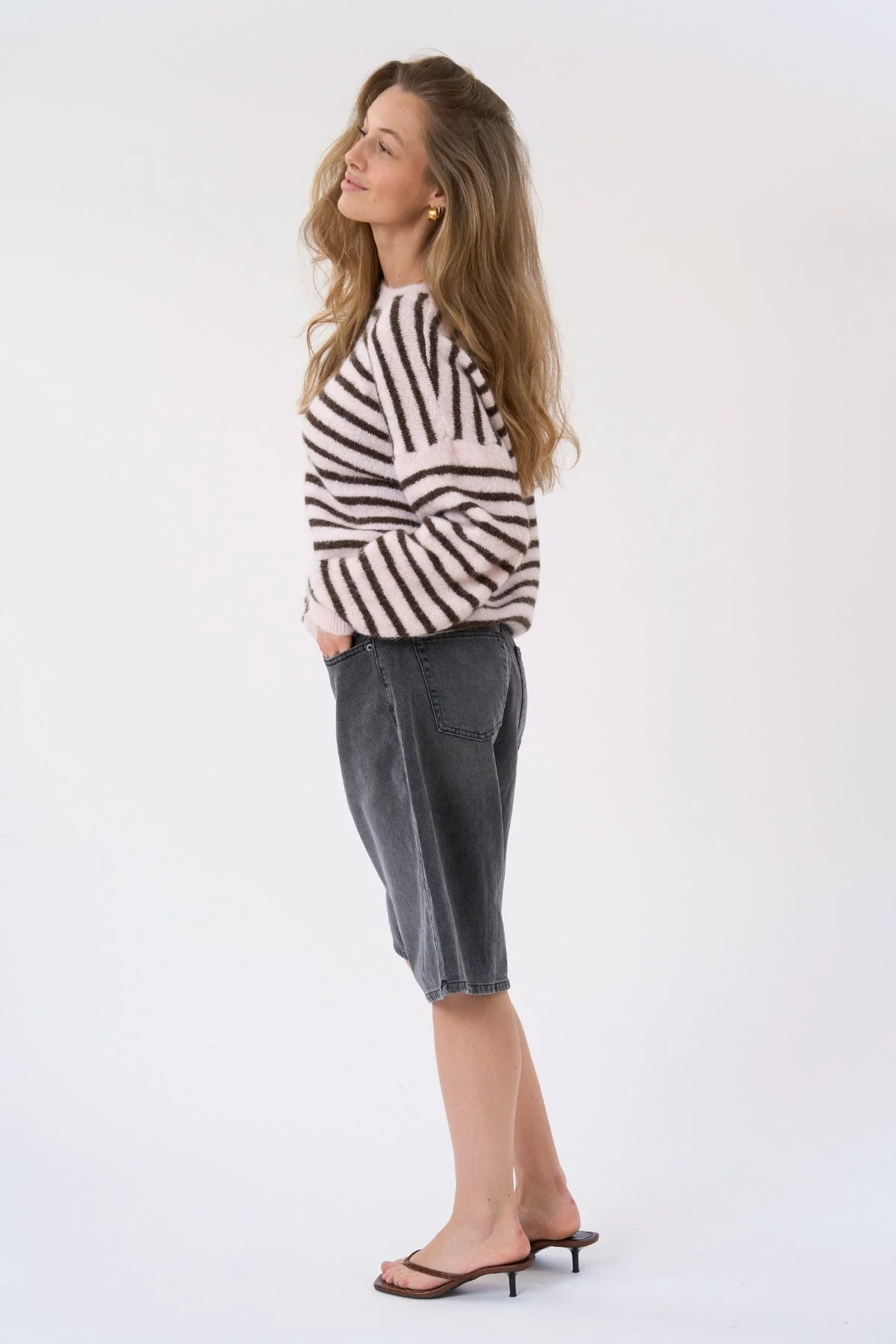 Sienna gestreifter Strick – Rosa/Schokolade - Image 3