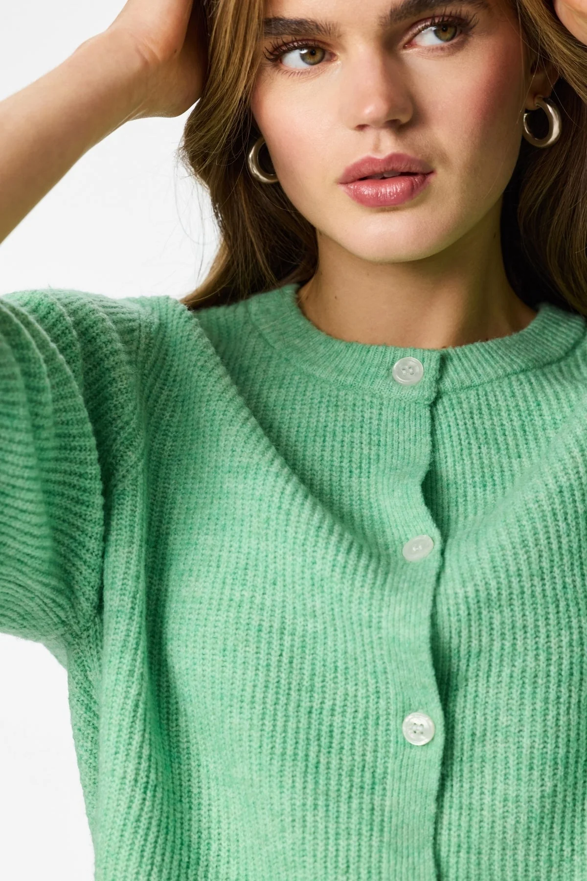 Silly Strickjacke mit O-Ausschnitt – Sprucestone Melange - Image 3