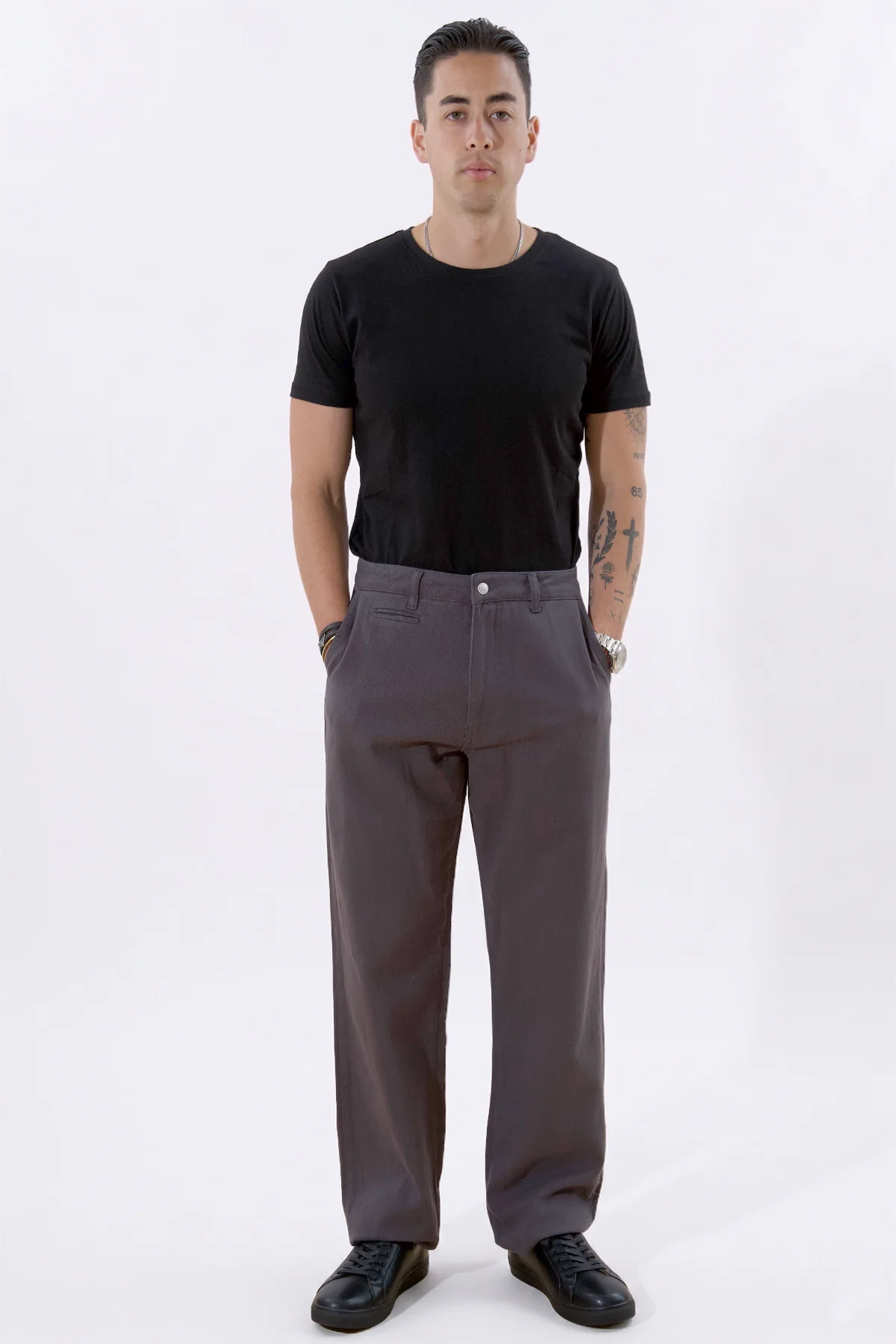 Gerade geschnittene Baumwoll-Chino – Grau - Image 5