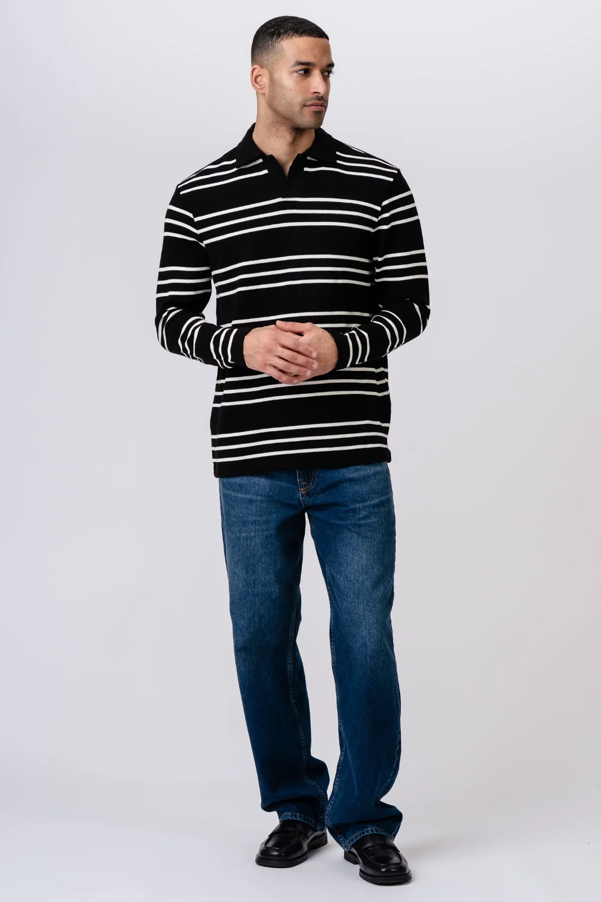 Gestreiftes Langarm-Polo - Schwarz - Image 2