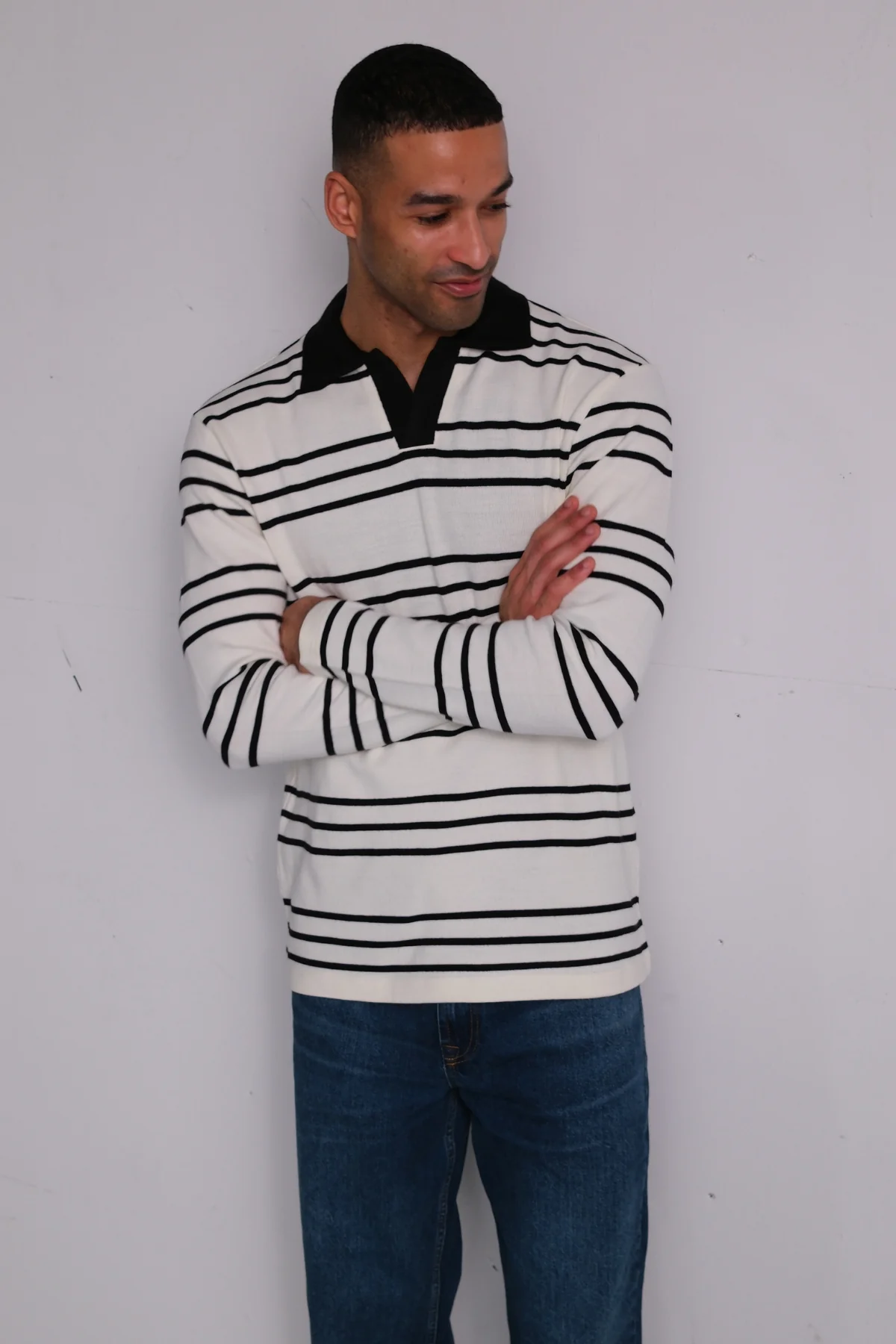 Gestreiftes Langarm-Polo – Ecru - Image 3