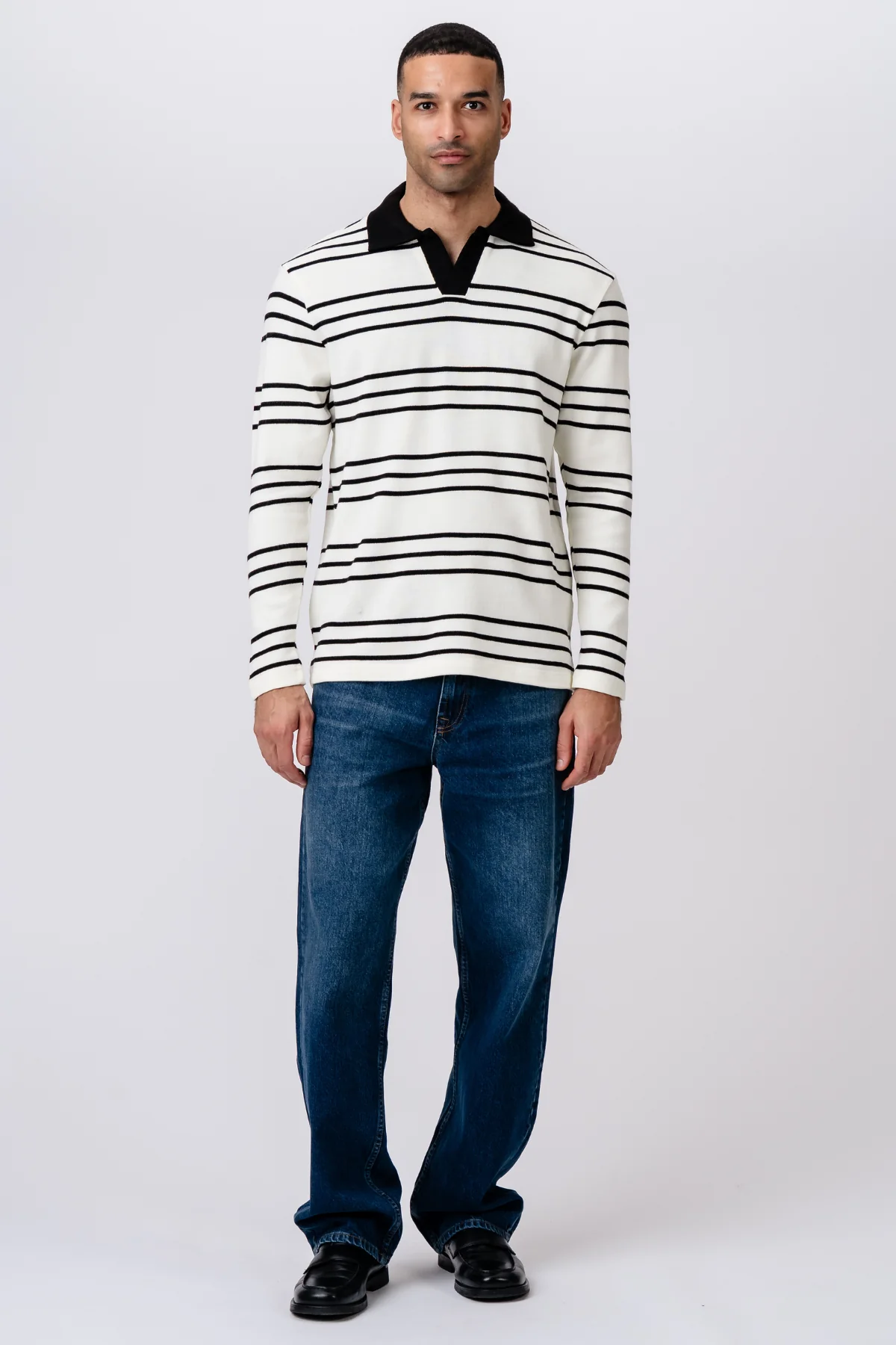 Gestreiftes Langarm-Polo – Ecru - Image 4
