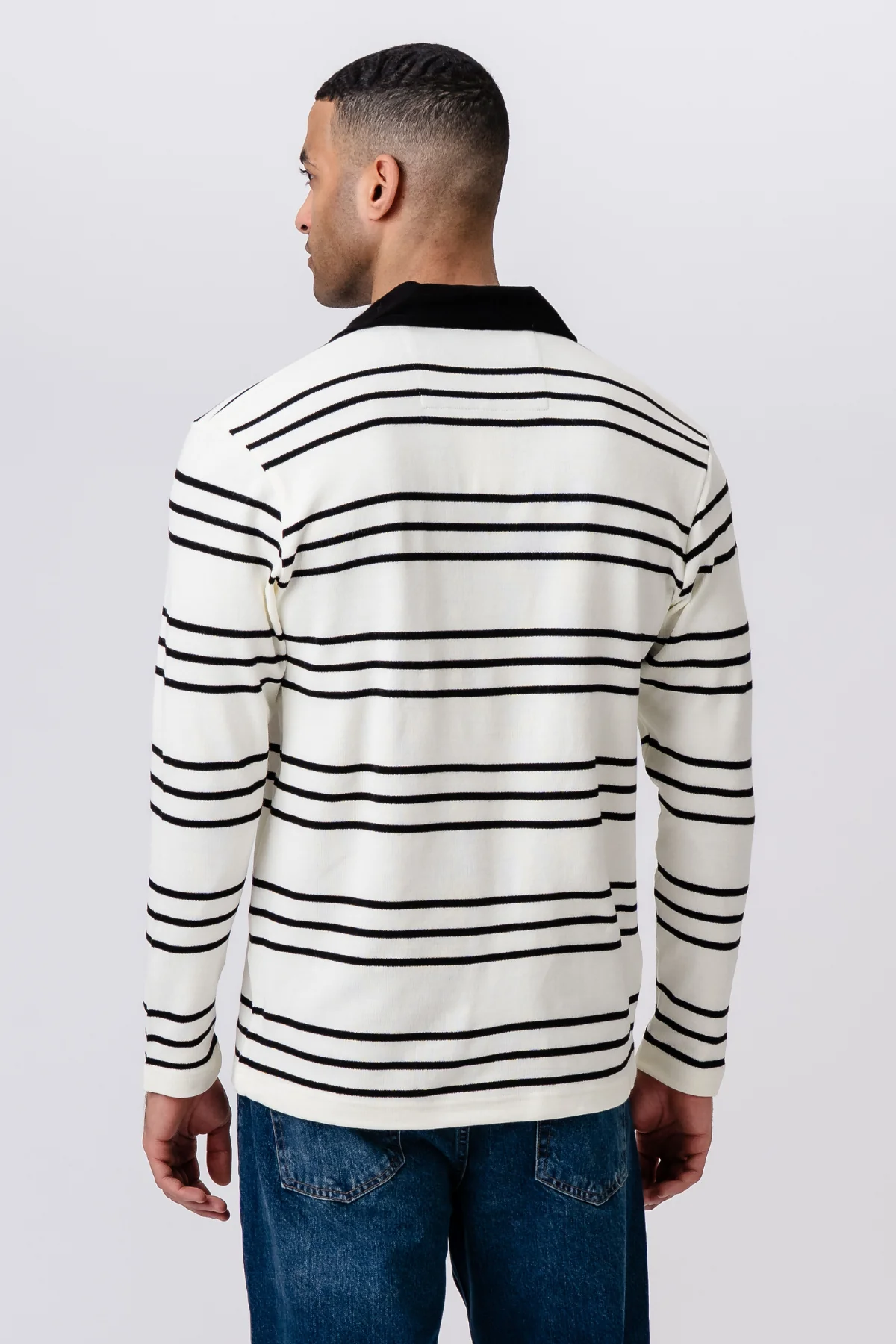 Gestreiftes Langarm-Polo – Ecru - Image 5