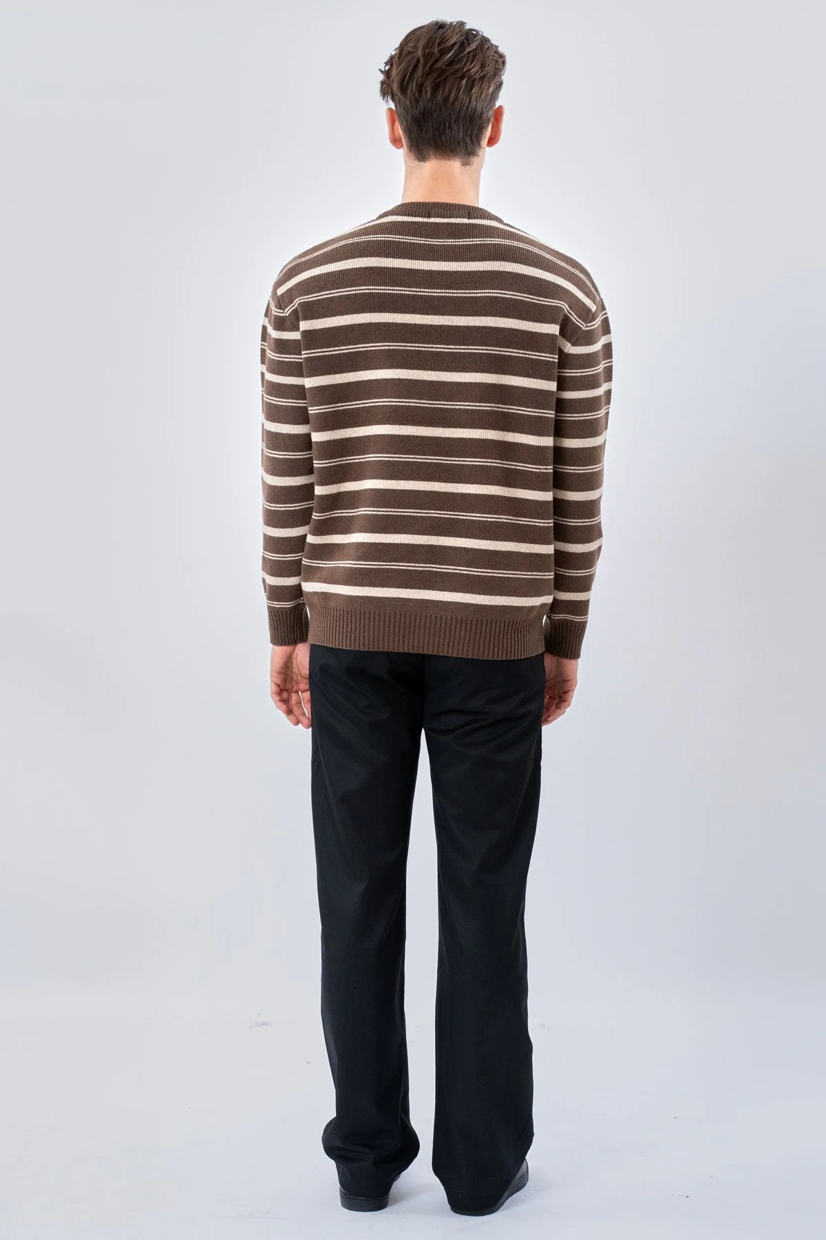 Gestreifter Pullover – Khaki - Image 4