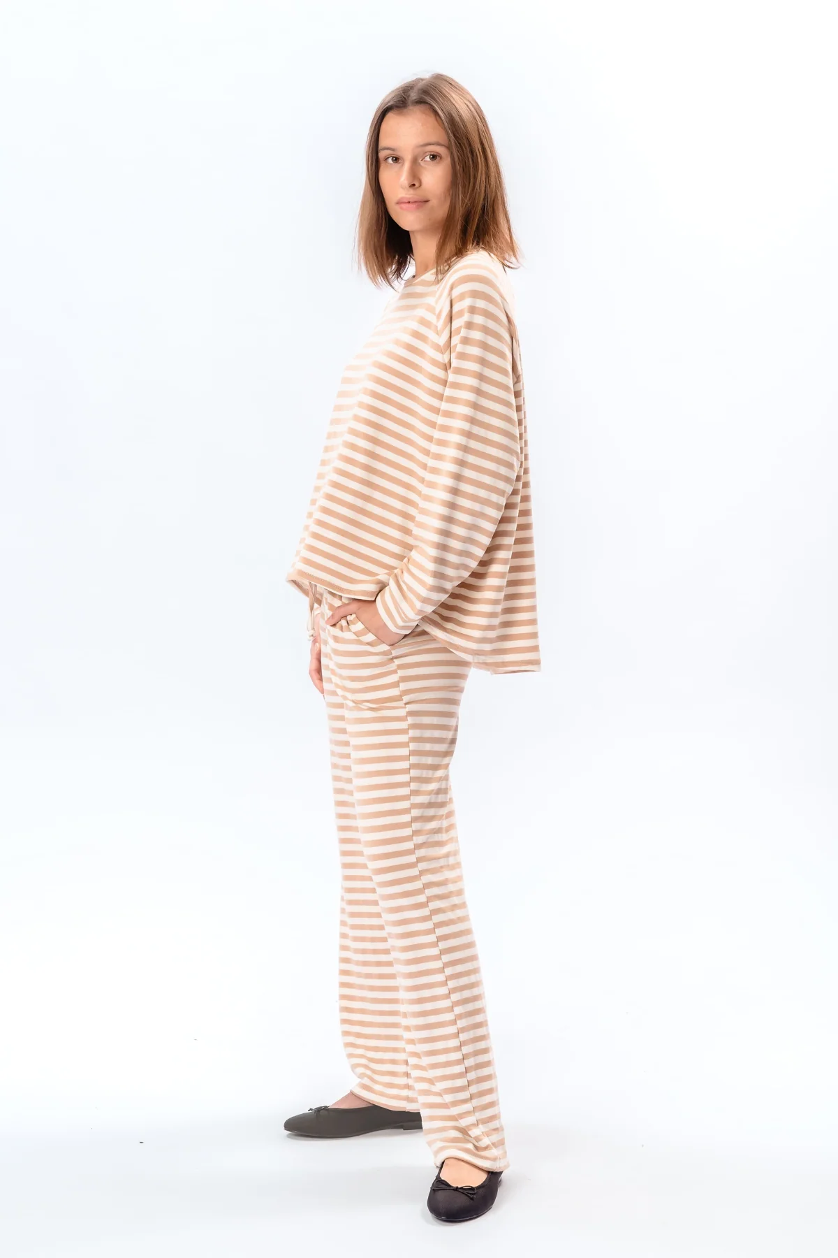 Gestreifte Langarmhose Regular Fit - Beige - Image 2