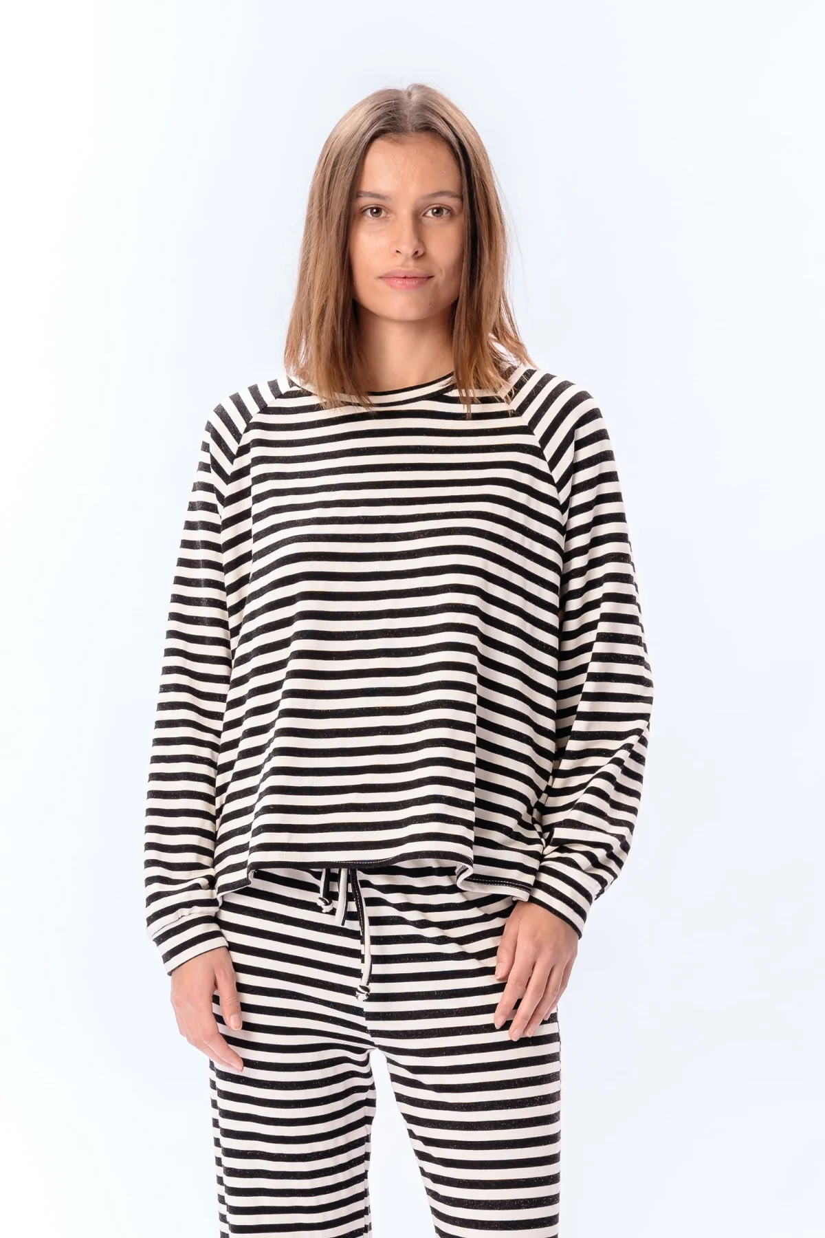 Gestreifte Langarmhose Regular Fit - Schwarz