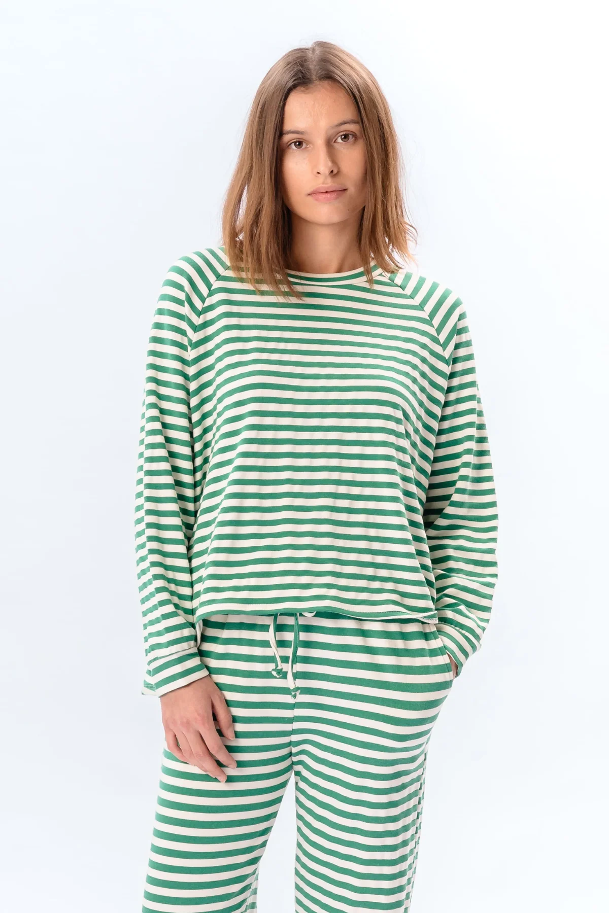Gestreifte Langarmhose Regular Fit - Grün